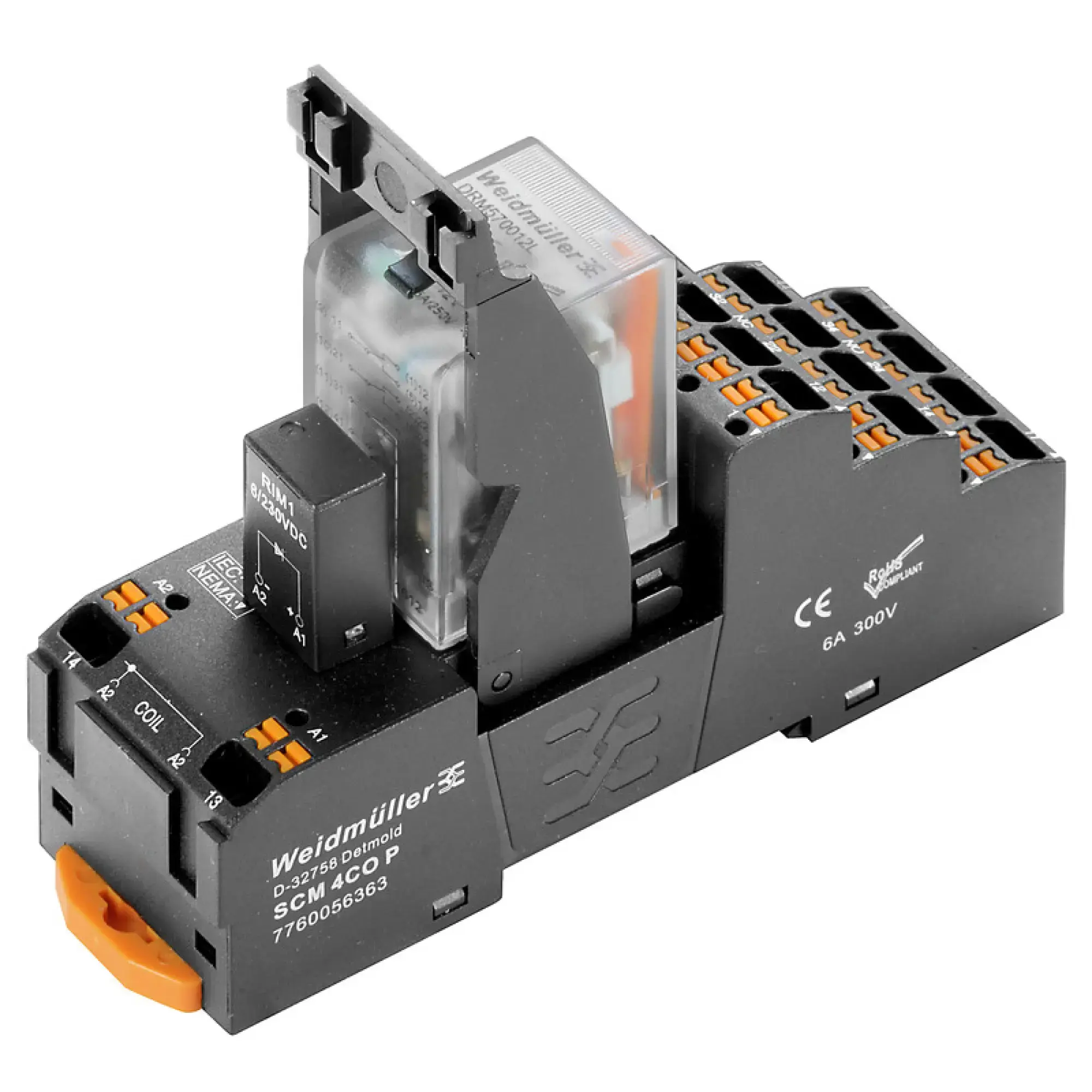 Weidmüller 2576130000 Relay module, 24 V DC, Green LED, 4 CO contact (AgNi flash gold-plated) , 250 V AC, 5 A, PUSH IN (img_001)