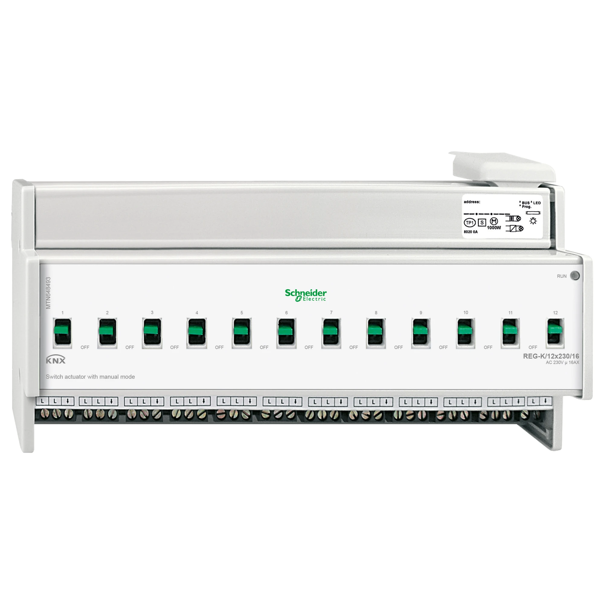 Schneider Electric MTN648493 Switching Actuator REG-K/12x230/16 with Manual Operation, Light Grey (img_001) Schneider Electric MTN648493 Switching Actuator REG-K/12x230/16 with Manual Operation, Light Grey (img_001)