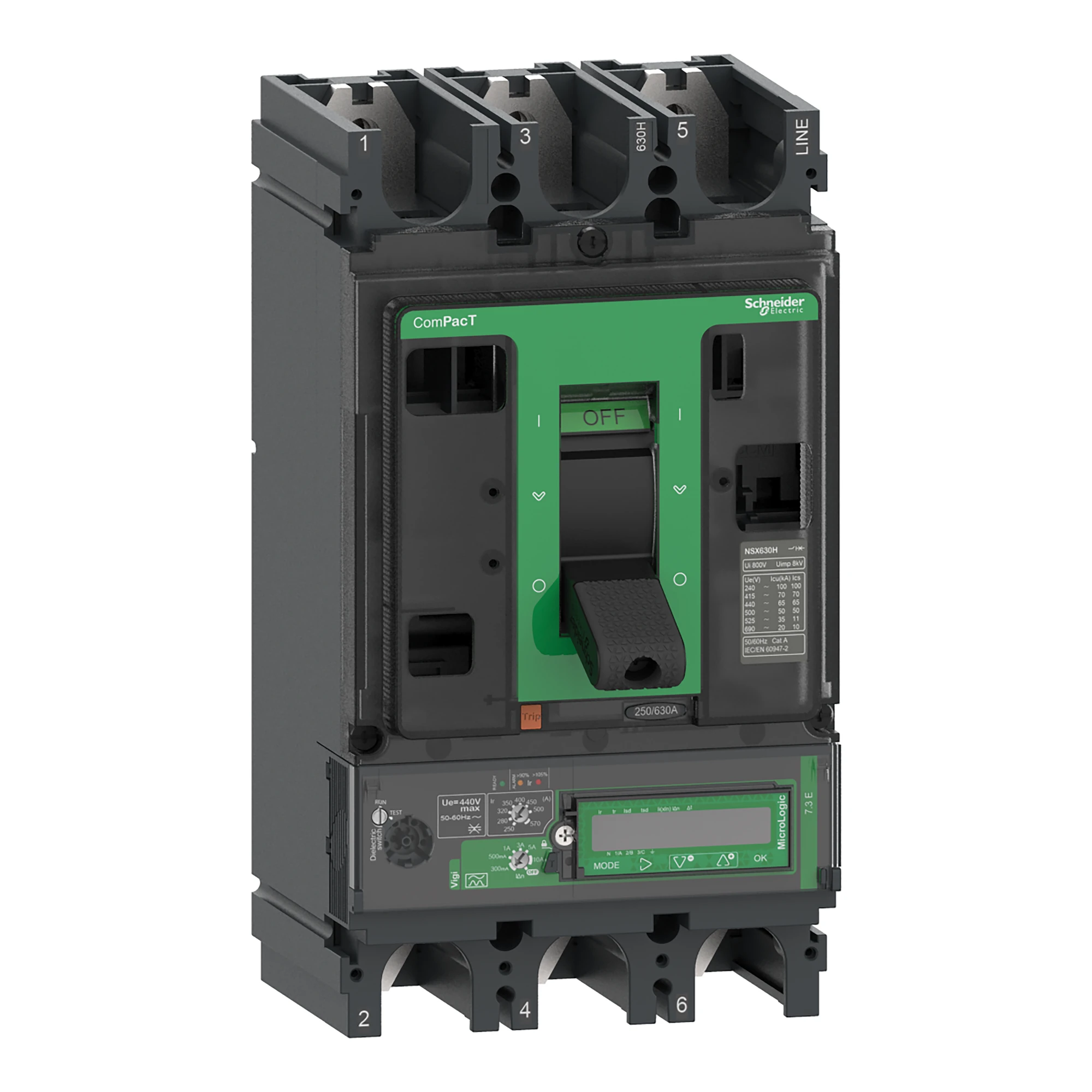 Schneider Electric C40N37E400 Compact circuit breaker ComPacT NSX400N, 50kA/415 VAC, MicroLogic 7.3 E Vigi 400 A, 3P3D (img_001)
