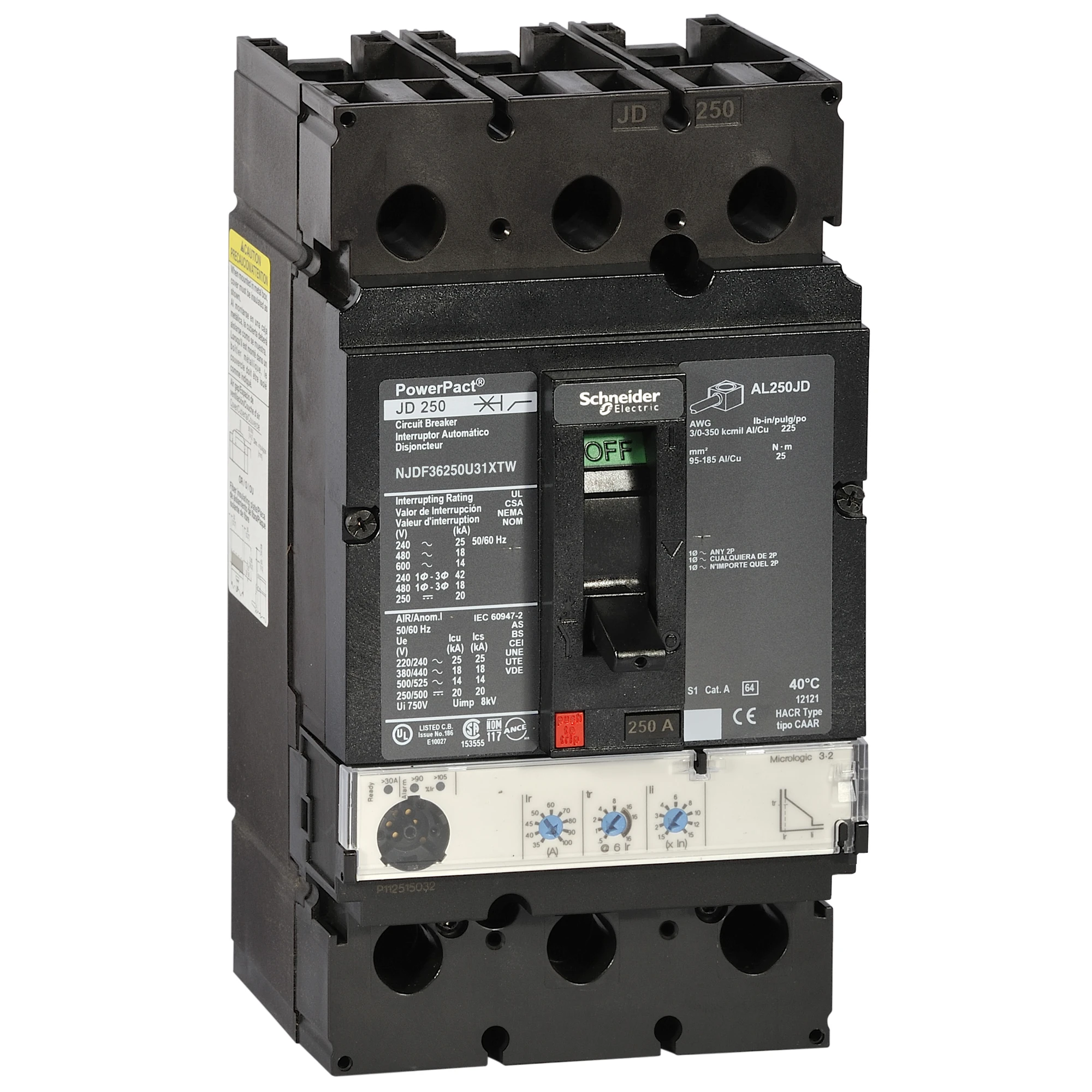 Schneider Electric NJJF36250U31XTW PowerPact-Multistandard, J Frame, 250 A, 100 kA, Trip Unit Micrologic 3.0 (img_001) Schneider Electric NJJF36250U31XTW PowerPact-Multistandard, J Frame, 250 A, 100 kA, Trip Unit Micrologic 3.0 (img_001)