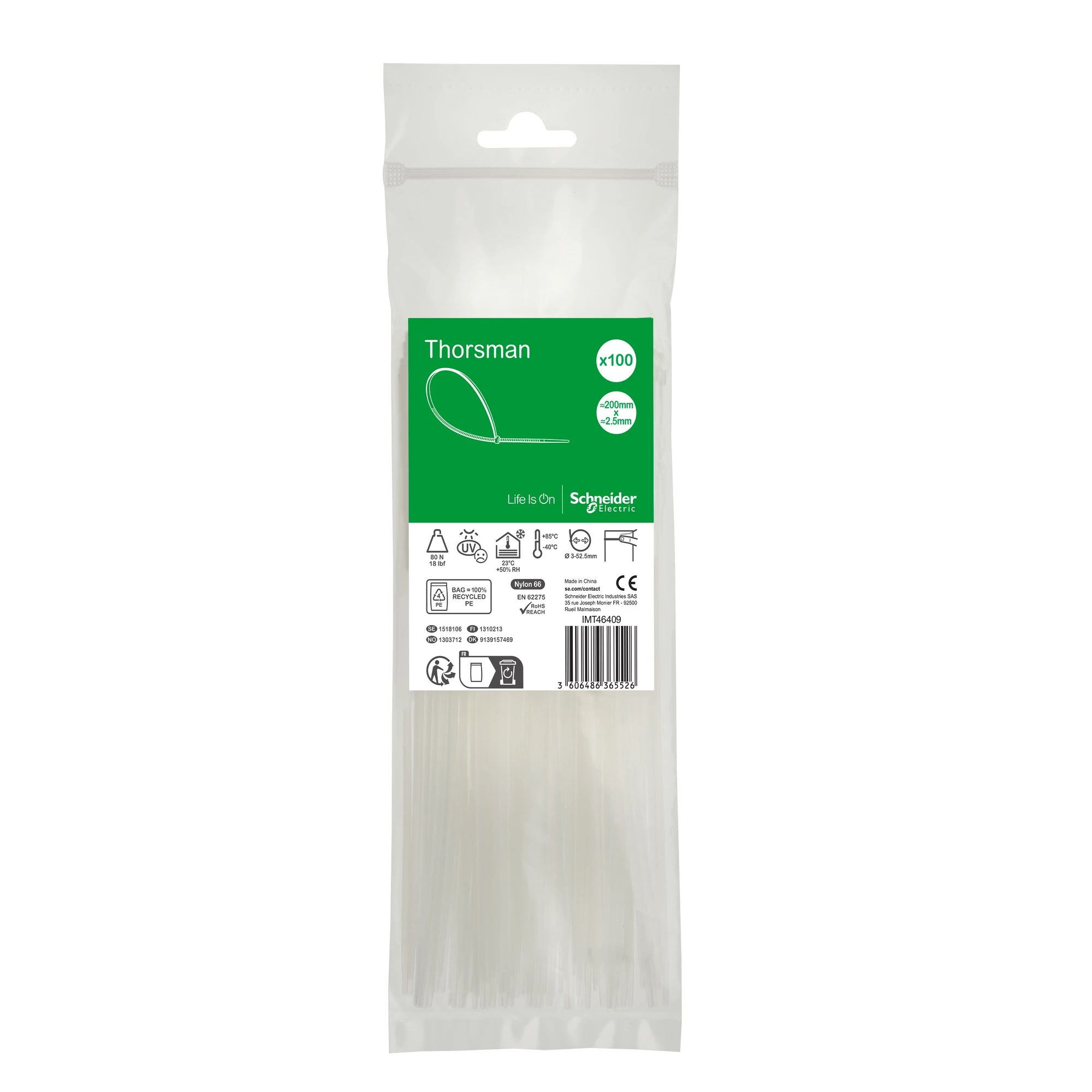 Schneider Electric IMT46409 Cable tie Thorsman, dimensions: 200X2.5 mm, packaging unit: 100 pieces color: clear (img_001) Schneider Electric IMT46409 Cable tie Thorsman, dimensions: 200X2.5 mm, packaging unit: 100 pieces color: clear (img_001)