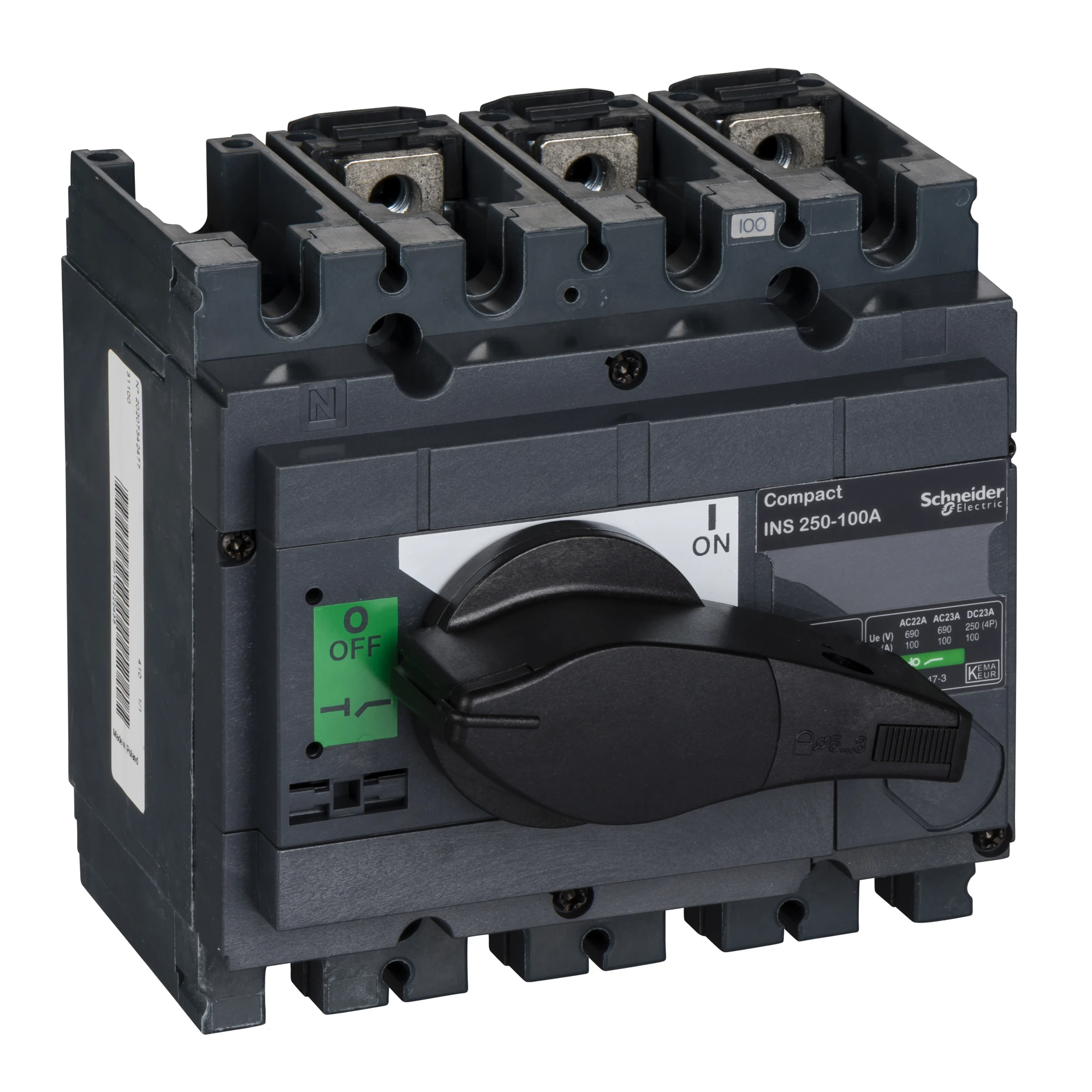 Schneider Electric 31100 Compact INS250 3P 100A Fixed Installation Load Break Switch with Black Rotary Handle (img_001)