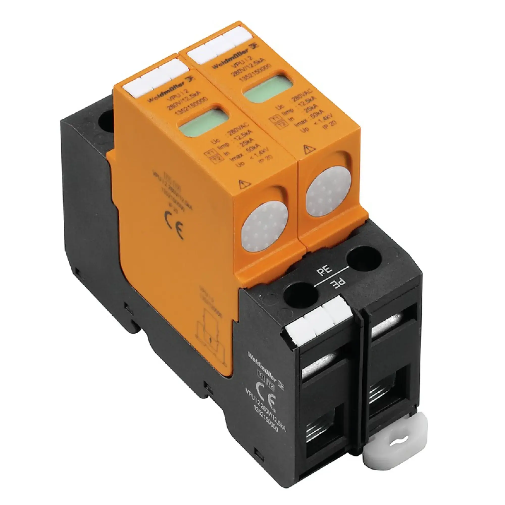Weidmüller 1352150000 Surge voltage arrester (power supply systems), without telecomm. contact, Type I + II, Low voltage network: Single-phase, III, IV, AC, 230 V (img_001) Weidmüller 1352150000 Surge voltage arrester (power supply systems), without telecomm. contact, Type I + II, Low voltage network: Single-phase, III, IV, AC, 230 V (img_001)