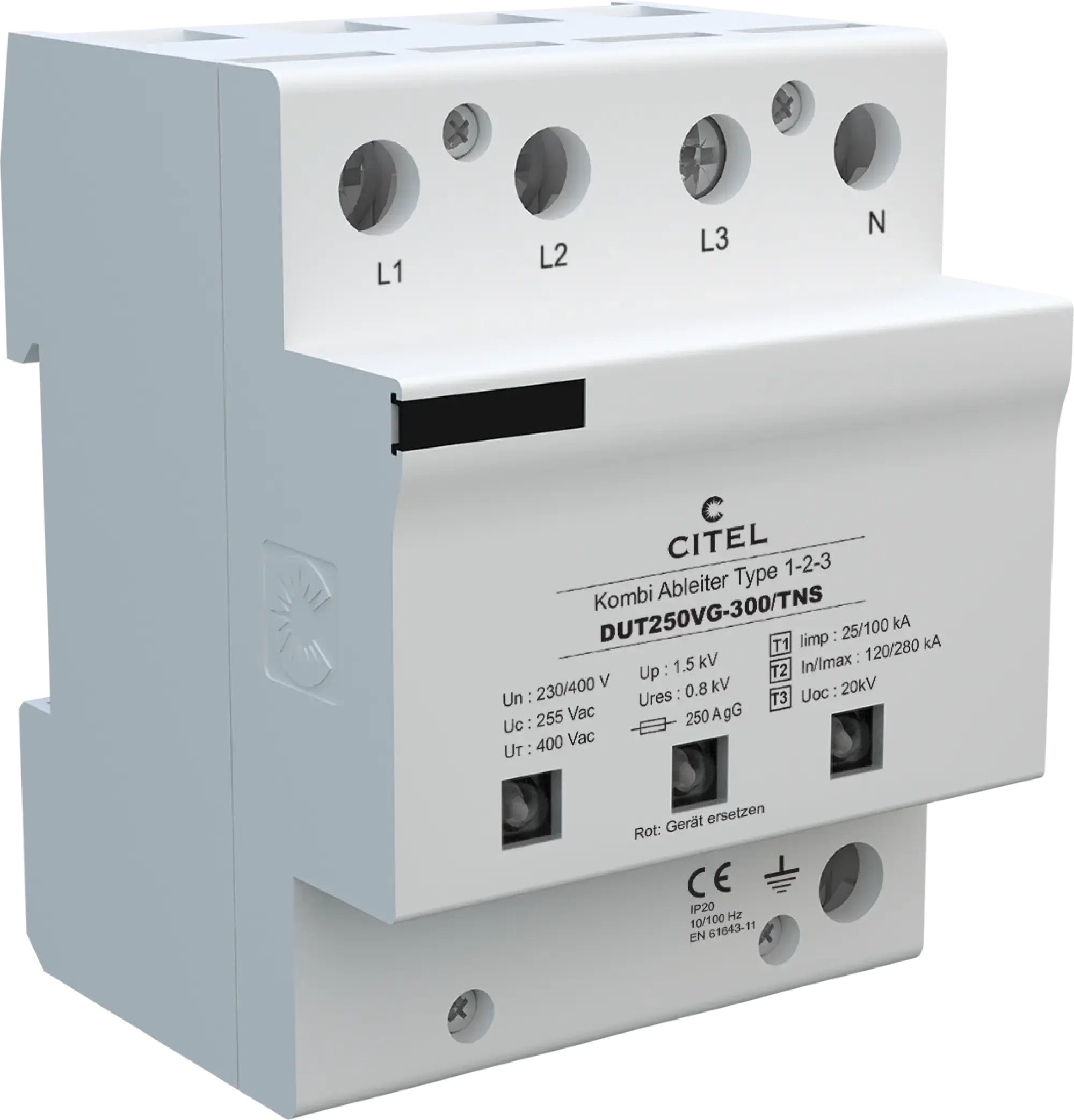 Citel 3597 Kombi-Ableiter 4-polig Typ 1+2+3 für 230/400 V TNS Netze, VG-Technology, kompakt (img_001) Citel 3597 Kombi-Ableiter 4-polig Typ 1+2+3 für 230/400 V TNS Netze, VG-Technology, kompakt (img_001)