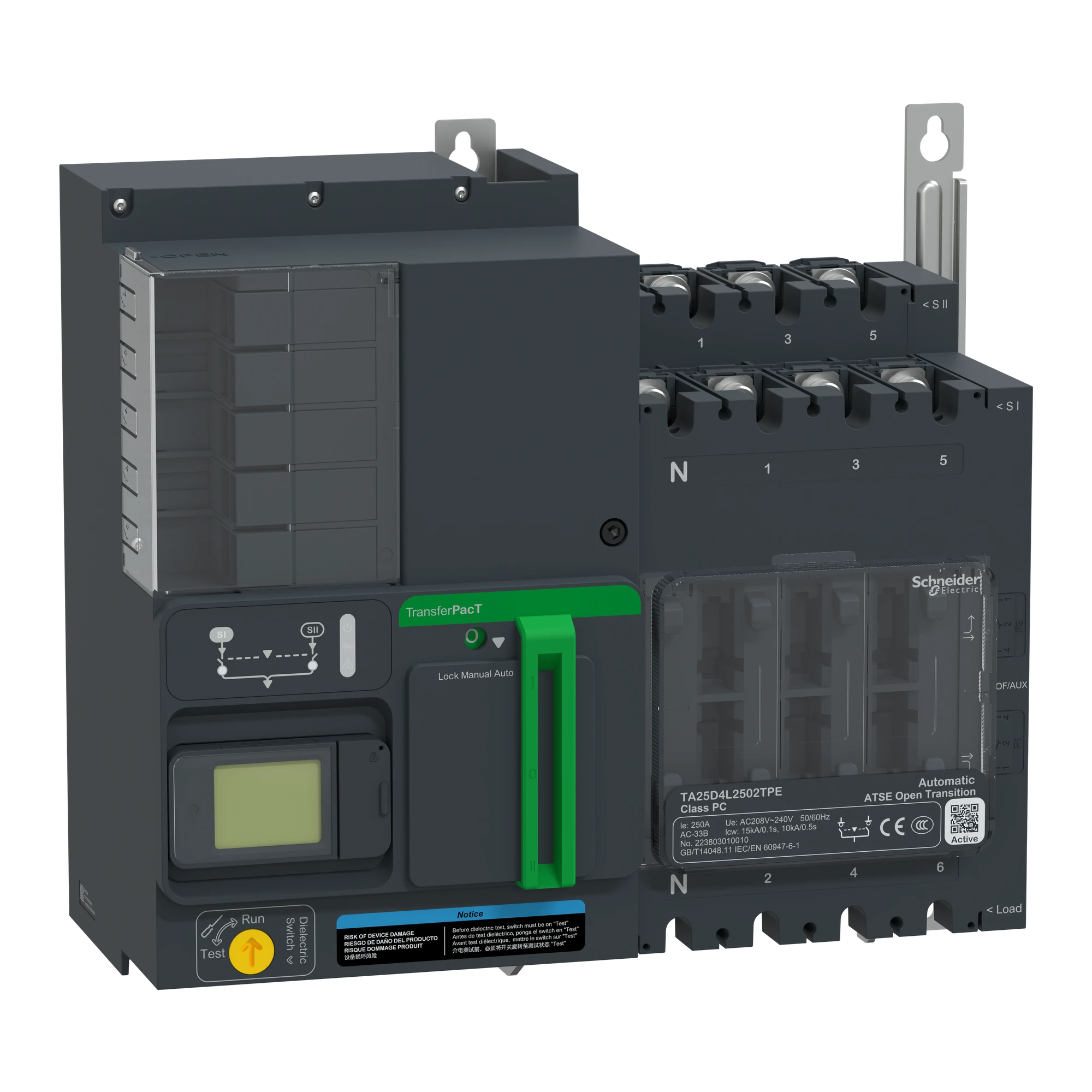 Schneider Electric TA25D4L2502TPE TransferPacT Active TA250 automatic network transfer switch, 250A, 230V, 4P, LCD (img_001) Schneider Electric TA25D4L2502TPE TransferPacT Active TA250 automatic network transfer switch, 250A, 230V, 4P, LCD (img_001)