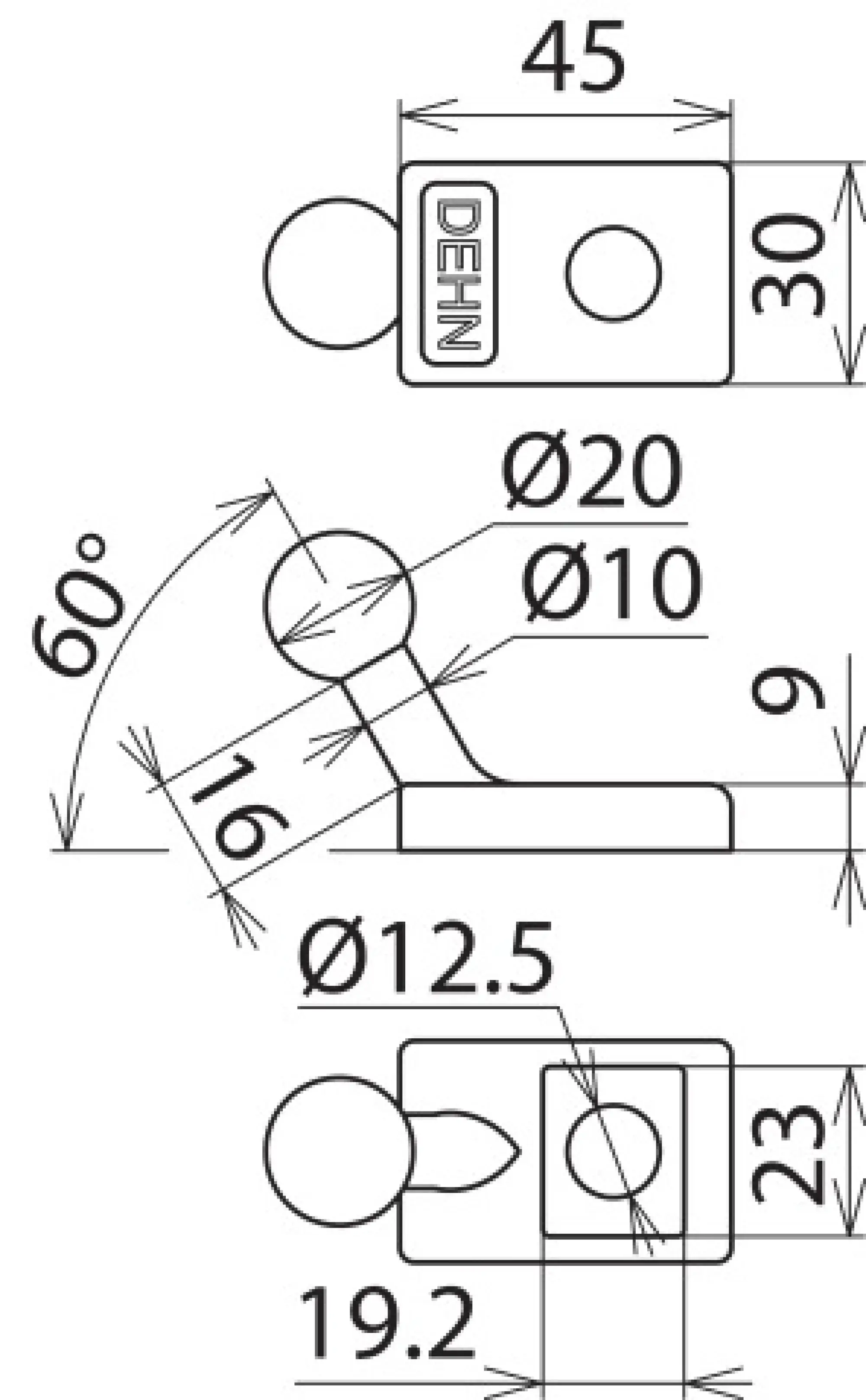 Dehn 706300 Fixed ball point D 20mm angled with terminal lug 45x30x9mm (img_002)