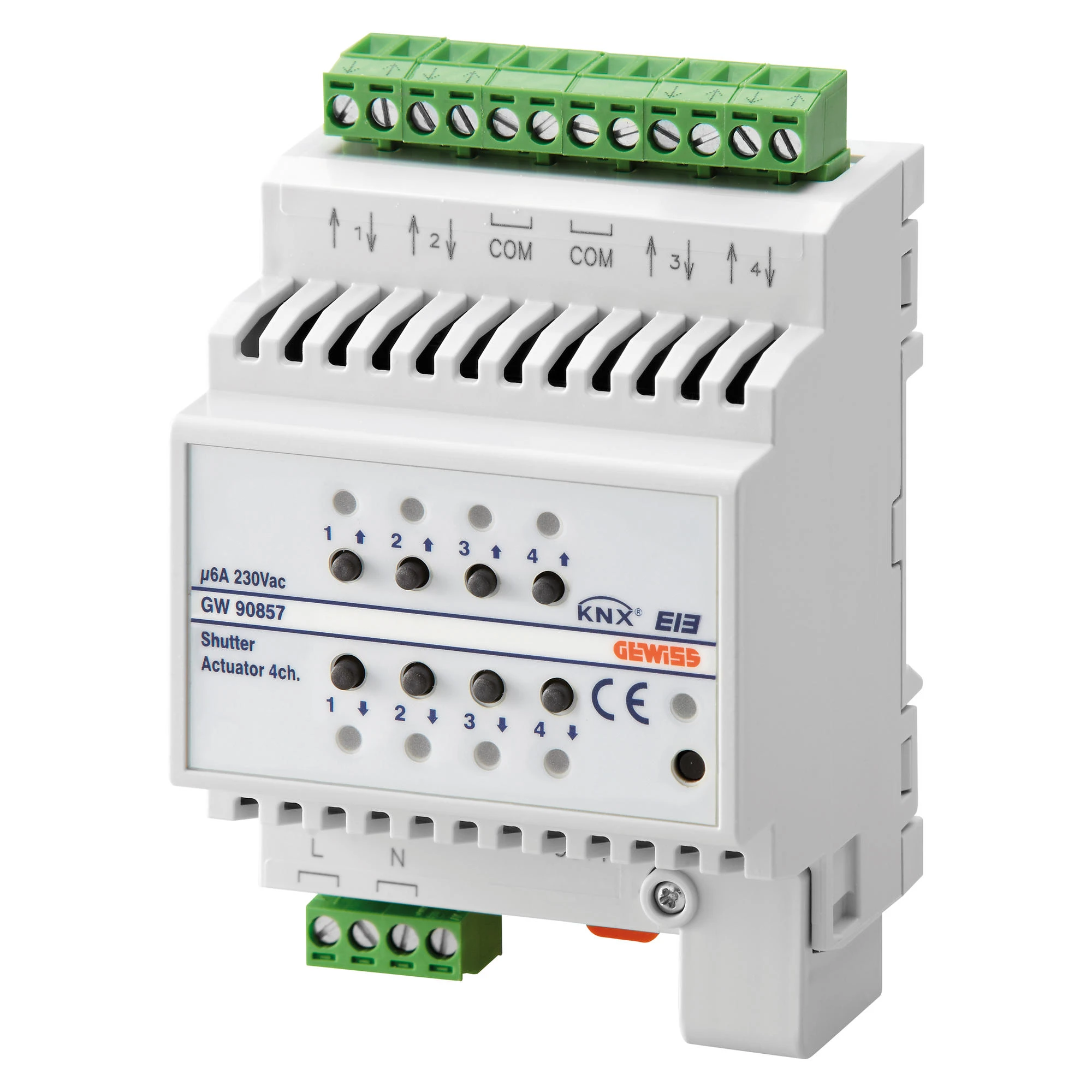 GEWISS GW90857 ACTUATOR FOR ROLLER SHUTTERS - 4 CHANNELS - 6A - KNX - IP20 - 4 MODULES - DIN RAIL MOUNTING (img_001)