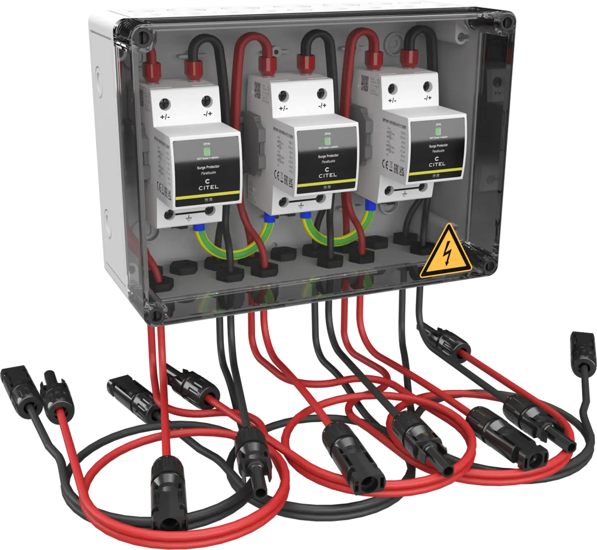 Citel 156975 Generatoranschlusskasten mit SPD Typ 1+2+3 bis 1200 VDC, 3-MPPT, 1 String MC4 (img_001) Citel 156975 Generatoranschlusskasten mit SPD Typ 1+2+3 bis 1200 VDC, 3-MPPT, 1 String MC4 (img_001)