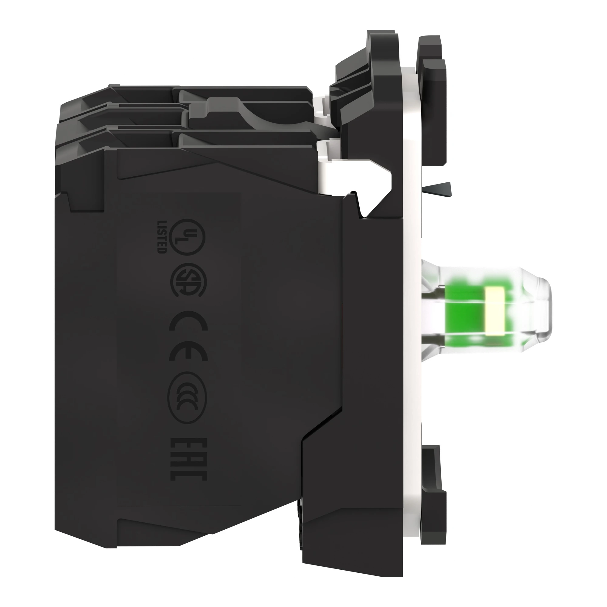 Schneider Electric ZB5AW0G15 Auxiliary Contact Block, Harmony XB5, Plastic, White, Universal LED, With Mounting Flange, 1NC + 1NO, 110-120V AC (img_005)