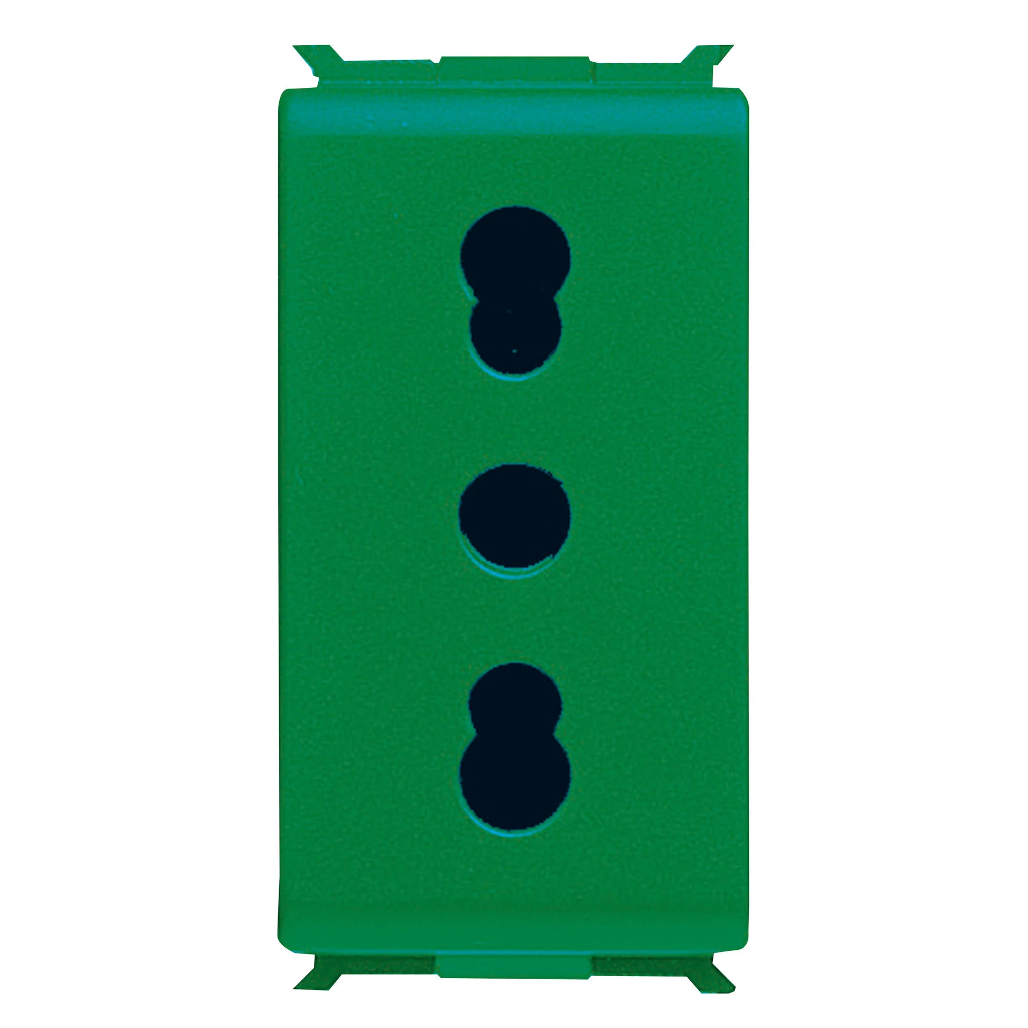 GEWISS GW30331 ITALIAN STANDARD SOCKET-OUTLET 250V ac - FOR DEDICATED LINES - 2P+E 16A DUAL AMPERAGE - P17-11 - 1 MODULE - GREEN - PLAYBUS (img_001)