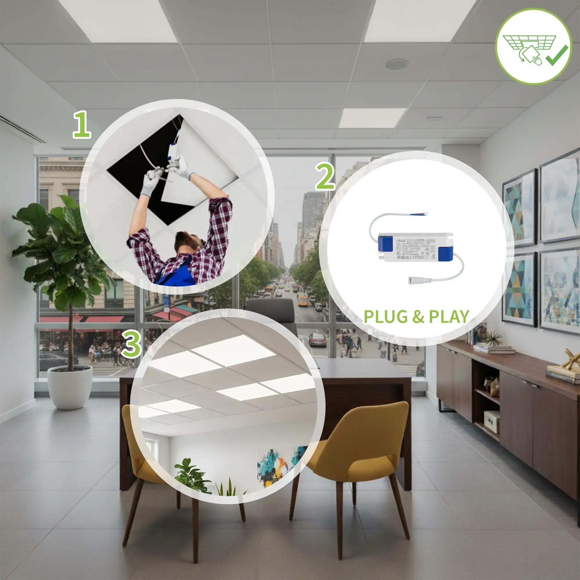 WSU Lights WS000001519-2 2-pack LED Panel, 62x62, cool white 6000K, 40W, 4400lm, UGR