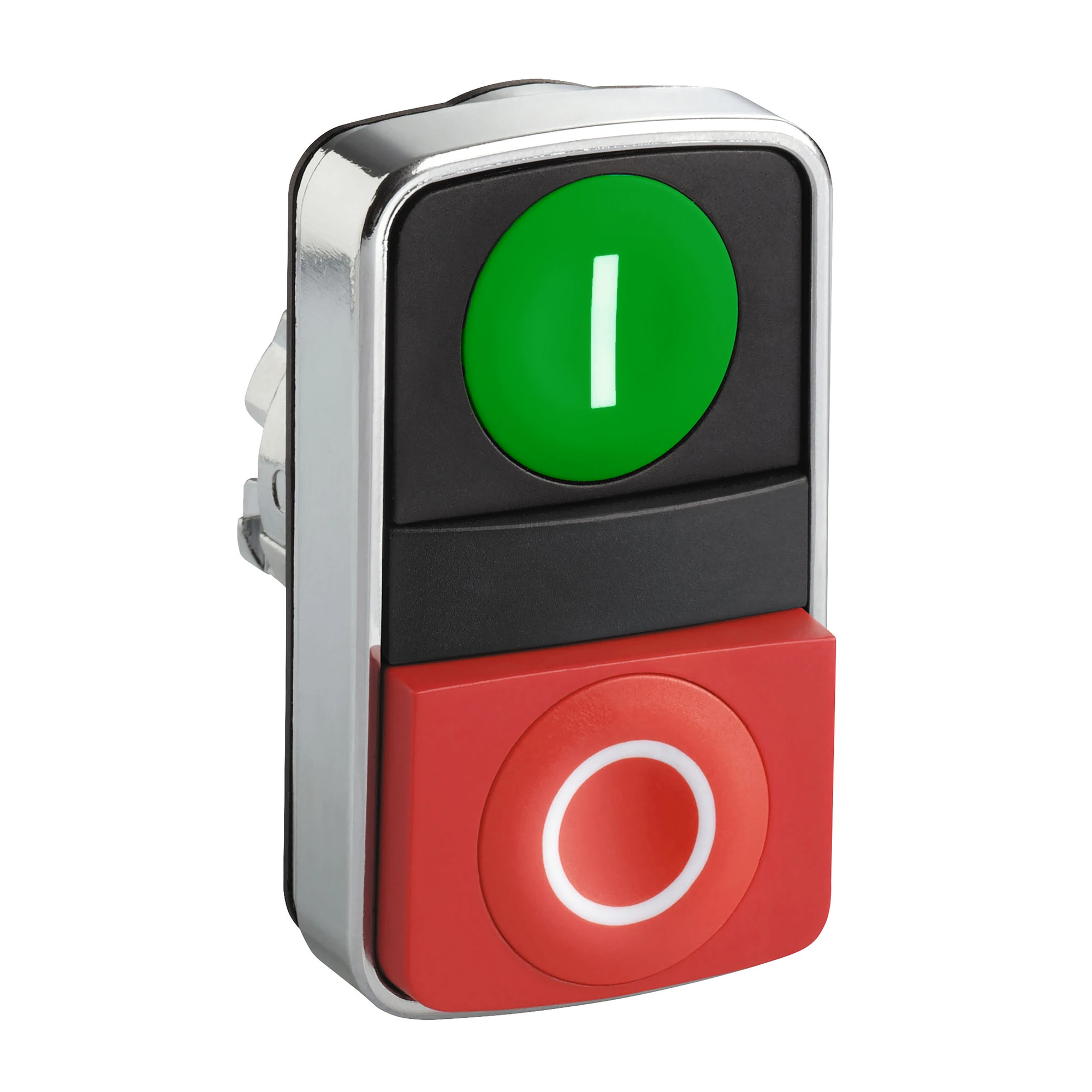 Schneider Electric ZB4BL7341 Double Push Button, Front Element, Harmony XB4, Metal, 22mm, Red, Green, Marked O/I, Momentary (img_001)
