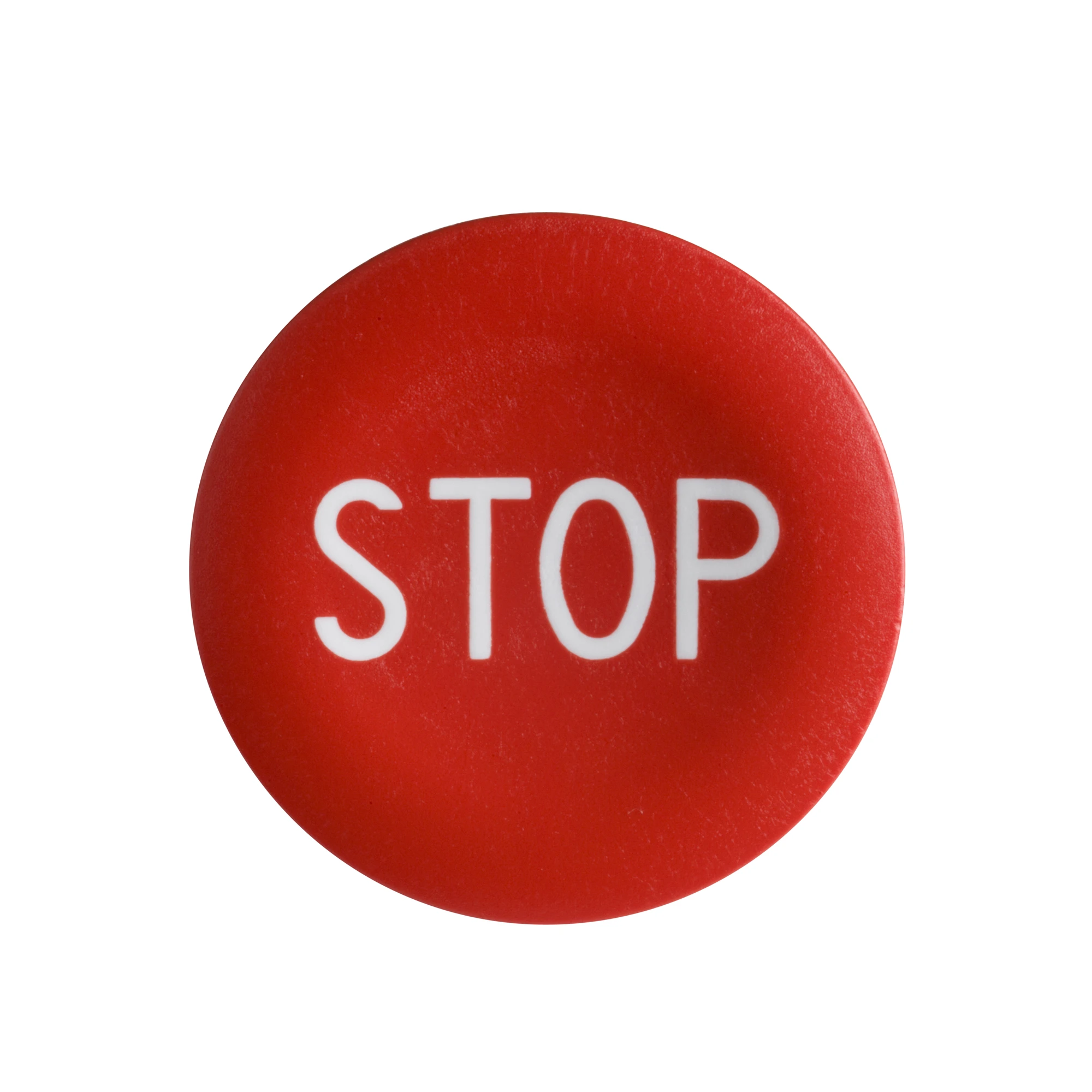 Schneider Electric ZBA434 Pushbutton, red, labeling STOP, white, for front element round, flat pressure. (img_001)