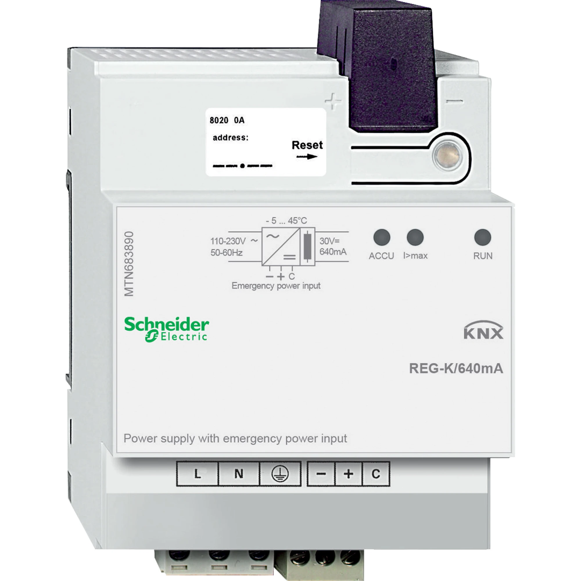 Schneider Electric MTN683890 KNX Power Supply REG-K/640 mA with Emergency Power Input, Light Grey (img_001) Schneider Electric MTN683890 KNX Power Supply REG-K/640 mA with Emergency Power Input, Light Grey (img_001)