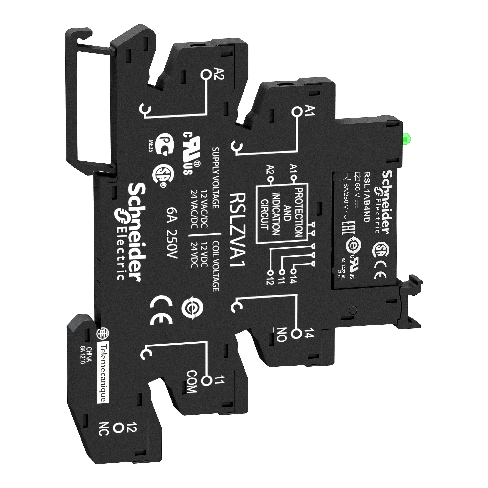 Schneider Electric RSL1PVJU Narrow Interface Relay RSL on Base, 1 W, 6 A, LED, Screw Terminal, 12 VAC/DC (img_004)