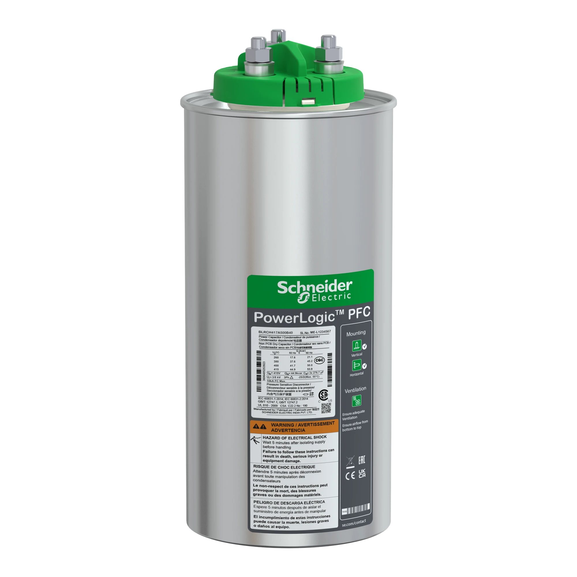 Schneider Electric BLRCH417A500B40 High-performance capacitor, PowerLogic PFC HD, 41.7/50kvar, 400V, 50/60Hz (img_001) Schneider Electric BLRCH417A500B40 High-performance capacitor, PowerLogic PFC HD, 41.7/50kvar, 400V, 50/60Hz (img_001)