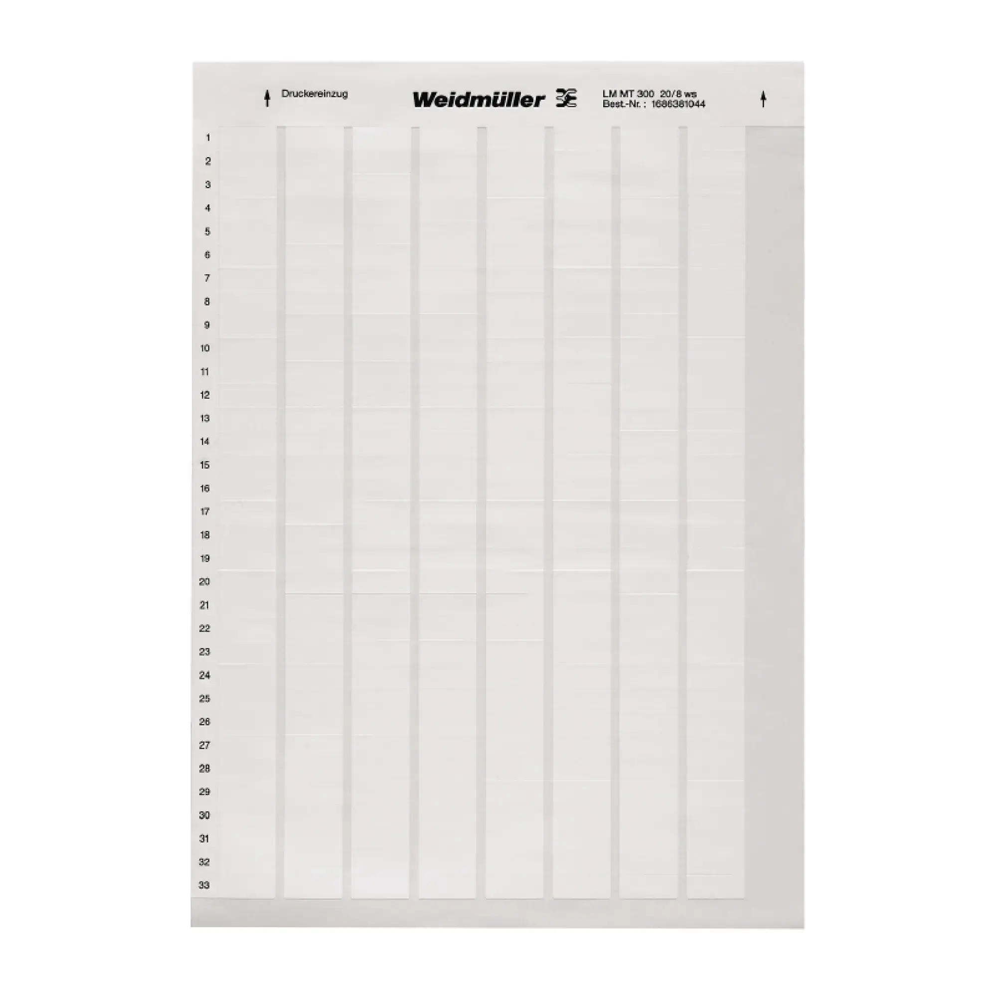 Weidmüller 1686381044 Device marking, Width: 20.3 mm, Polyester, PVC-free, white, Operating temperature range: -40...150 °C (img_001)