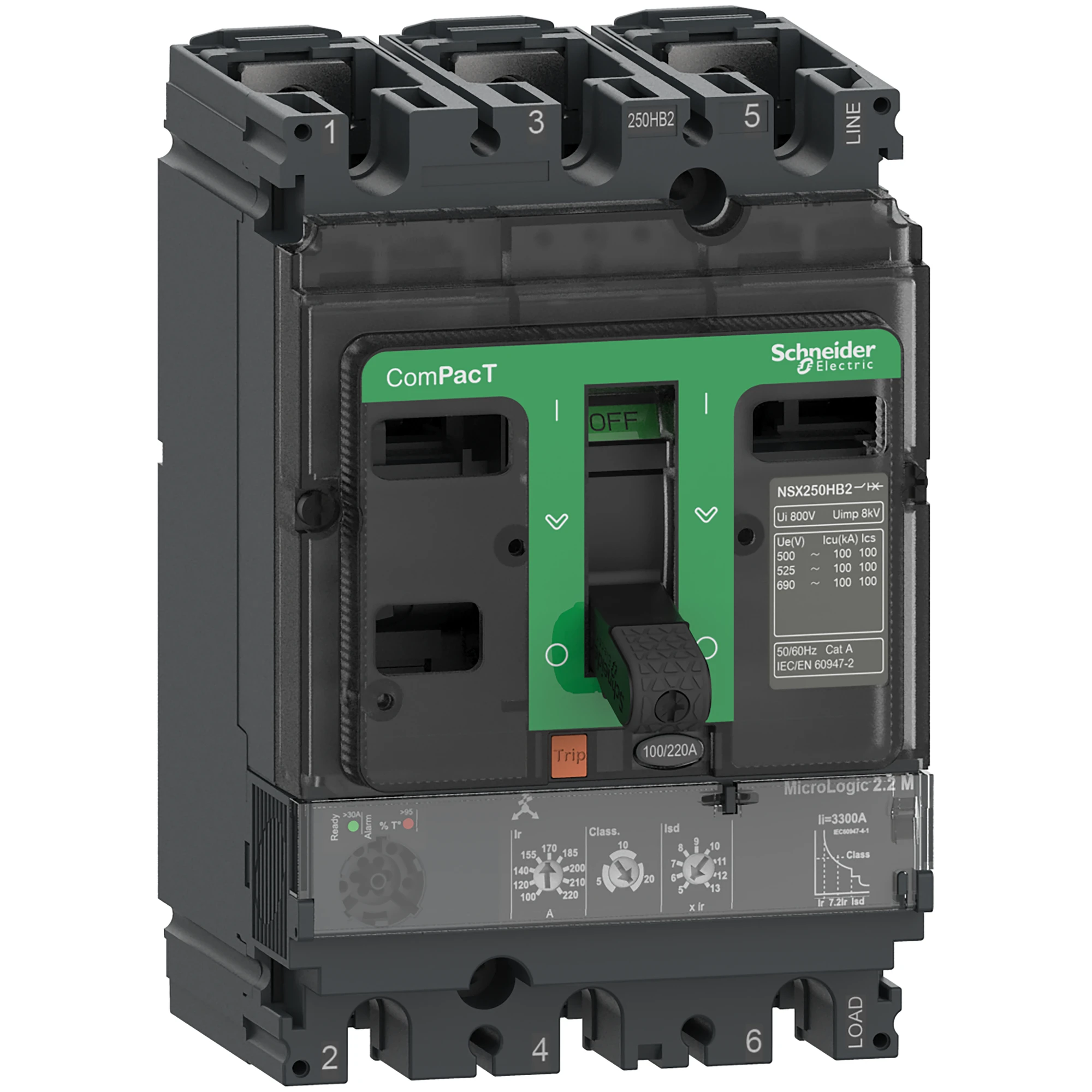 Schneider Electric C10H32M050 Compact Circuit Breaker ComPacT NSX100H with Micrologic 2.2M 3P3D 50A, 70kA/415V AC (img_001) Schneider Electric C10H32M050 Compact Circuit Breaker ComPacT NSX100H with Micrologic 2.2M 3P3D 50A, 70kA/415V AC (img_001)
