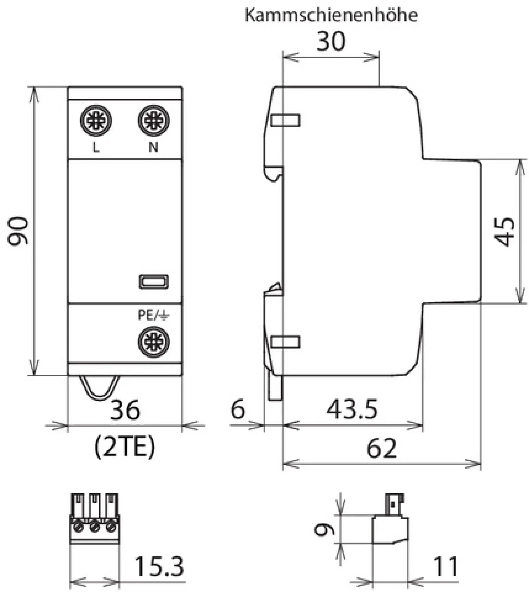 Dehn 941115 Appl.-opt. combined arrester DEHNshield type 1+2 for single-phase TT a. TN systems (img_004)