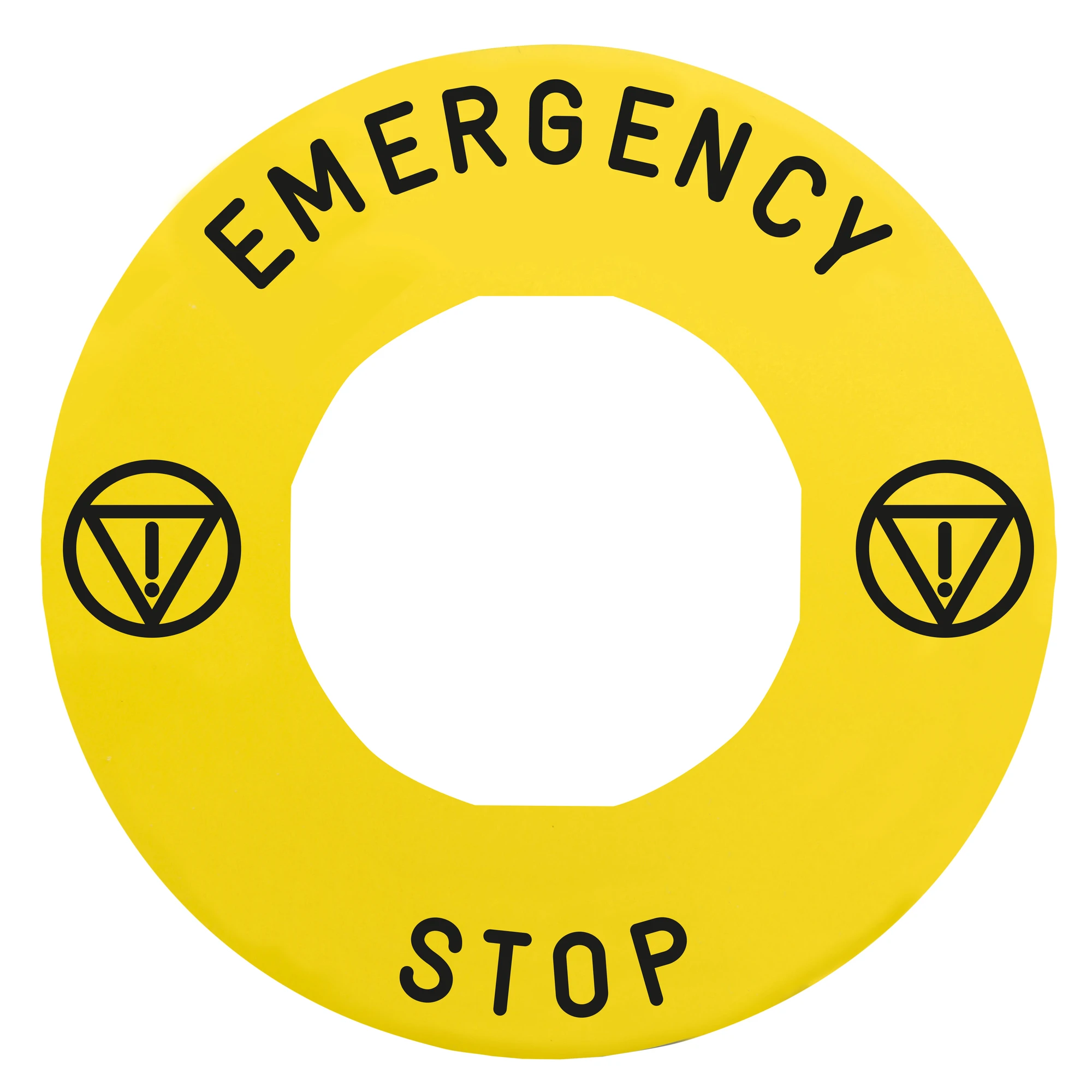 Schneider Electric ZBY9330T Label Ø60 for Emergency Stop/Emergency Off Pushbutton, EMERGENCY STOP/Logo ISO13850 (img_001) Schneider Electric ZBY9330T Label Ø60 for Emergency Stop/Emergency Off Pushbutton, EMERGENCY STOP/Logo ISO13850 (img_001)