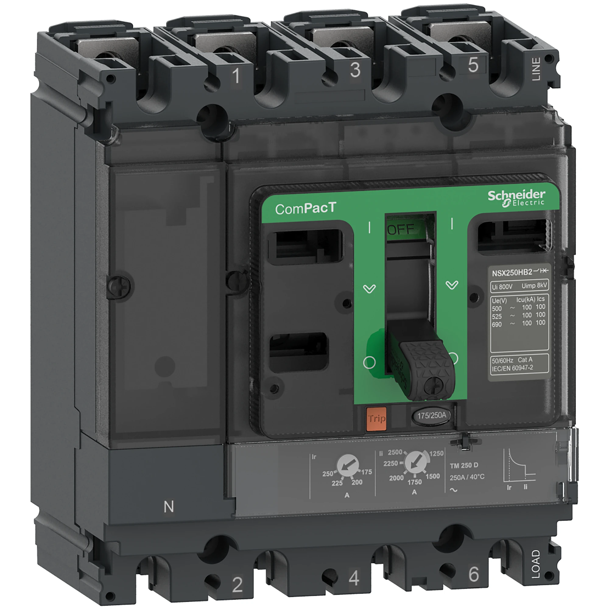 Schneider Electric C10B4TM080 Compact Circuit Breaker ComPacT NSX100B with TM80D 4P4D 56-80A, 25kA/415V AC (img_001)