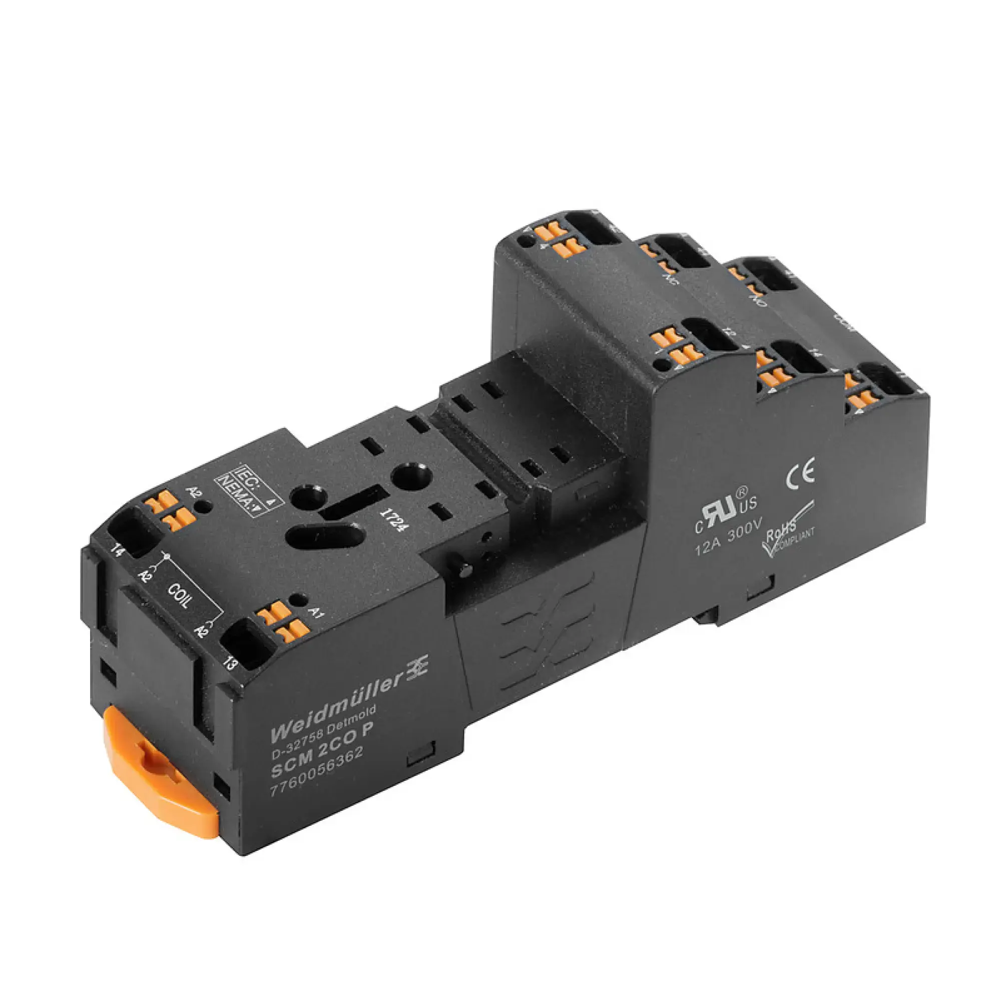 Weidmüller 7760056362 Relay socket, IP20, 2 CO contact , 12 A, PUSH IN (img_001)