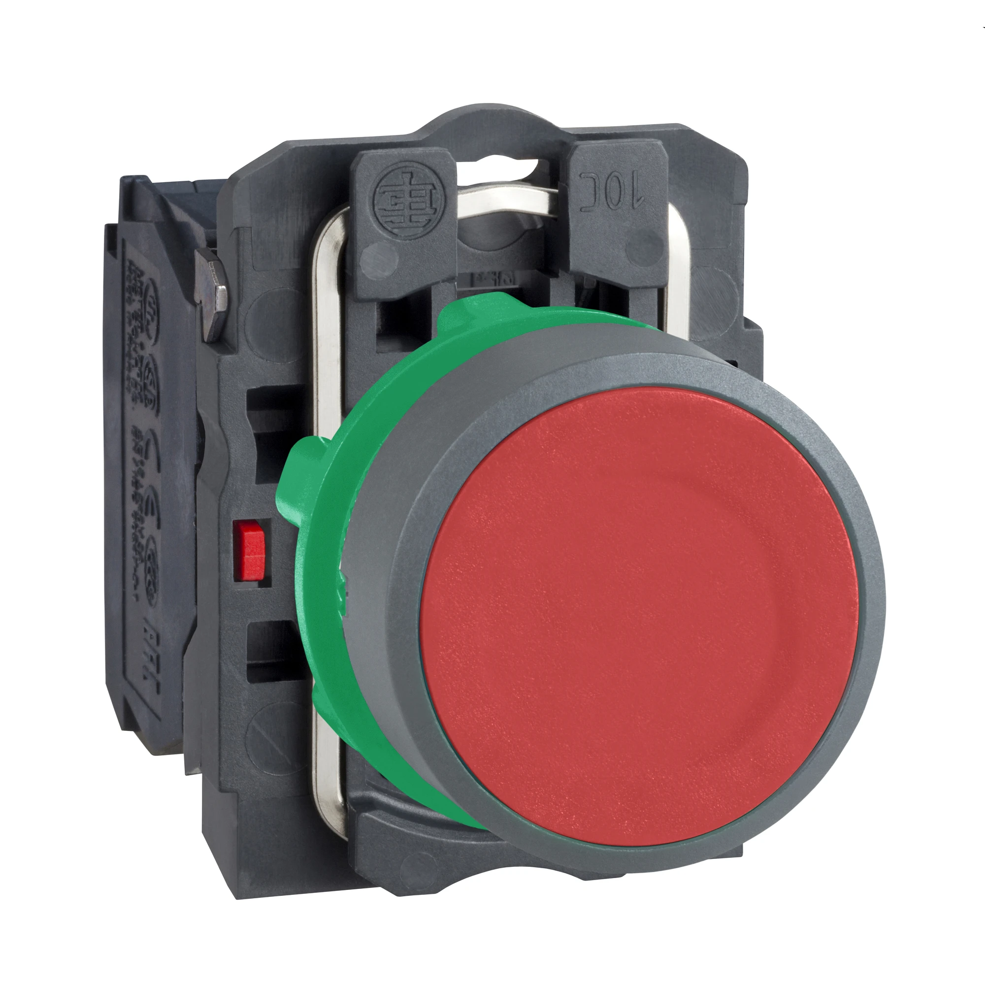 Schneider Electric XB5AA42C0 Pushbutton, Harmony XB5, plastic, light grey, red, unlabelled, 22mm, momentary, 1NC (img_001)