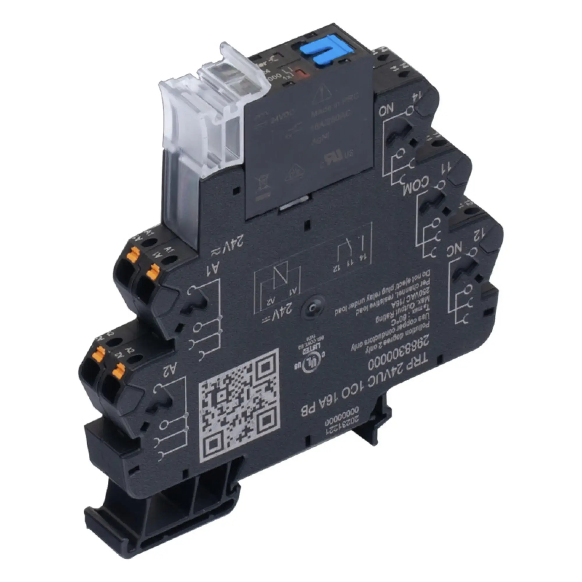 Weidmüller 2988300000 Relay module, 24 V UC ±10 %, Green LED, 1 CO contact (AgNi) , 250 V AC, 16 A, PUSH IN (img_001)