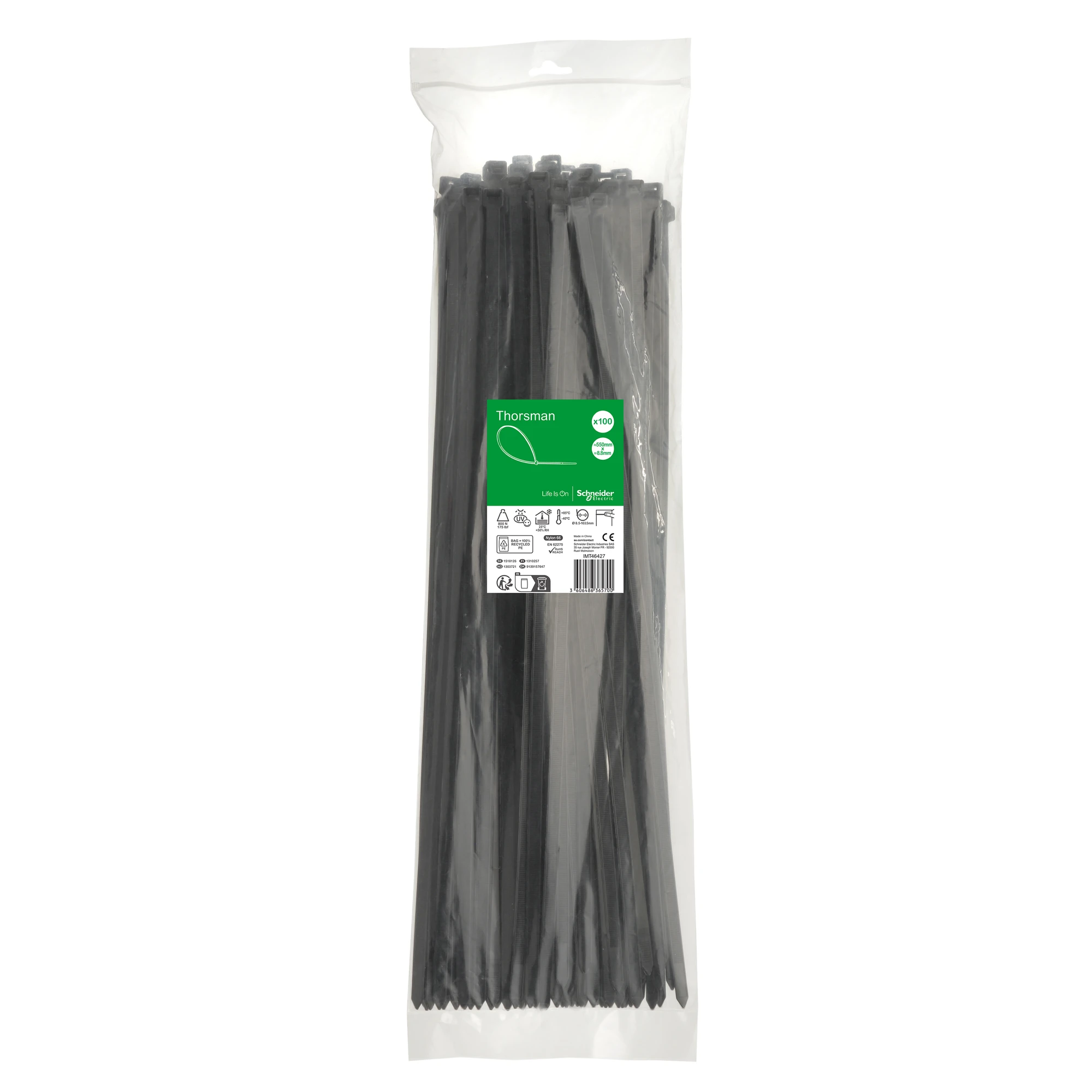 Schneider Electric IMT46427 Thorsman Cable Ties, Dimensions: 550X8.8 mm, pack of 100 pieces color black (img_001) Schneider Electric IMT46427 Thorsman Cable Ties, Dimensions: 550X8.8 mm, pack of 100 pieces color black (img_001)