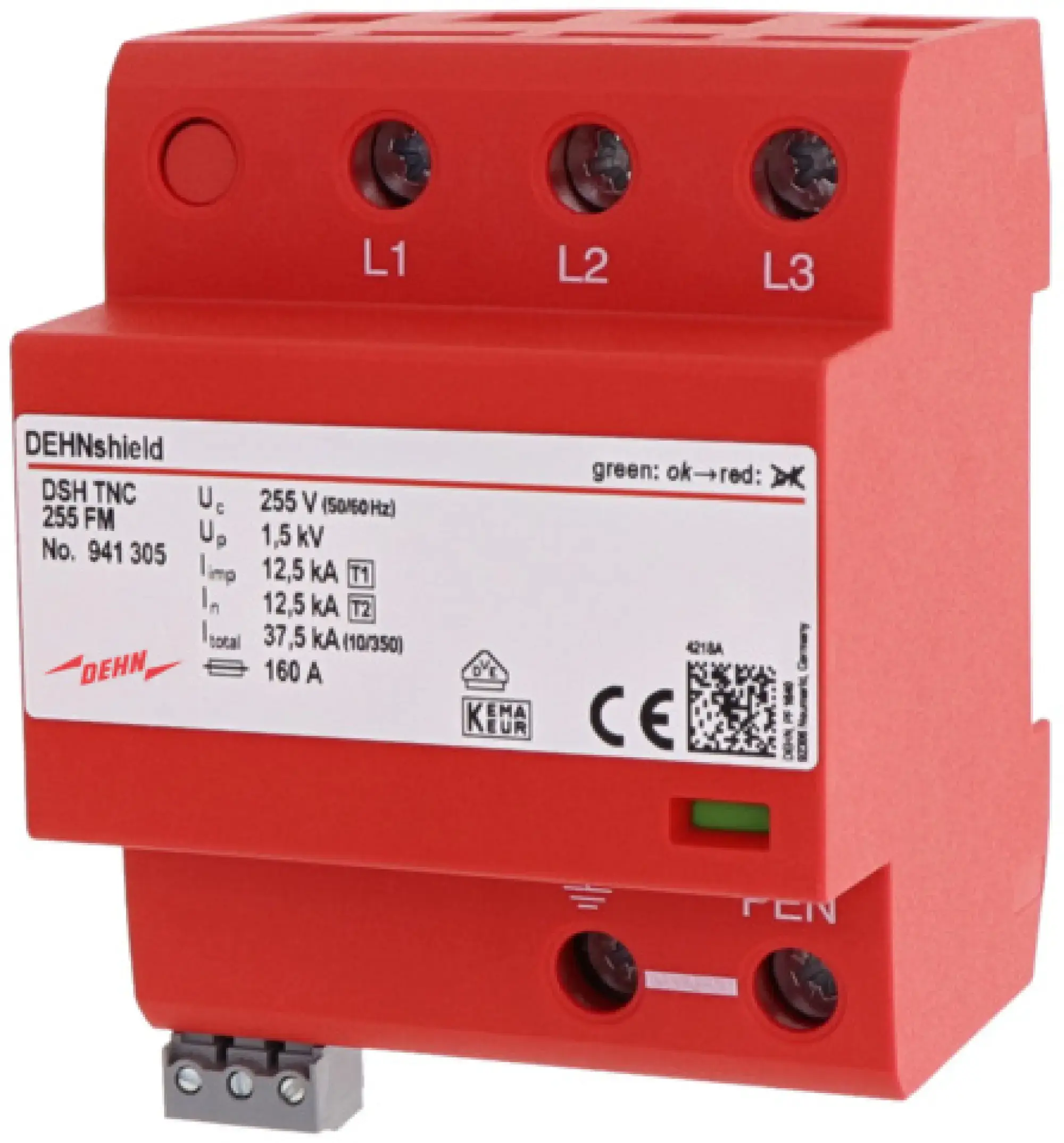 Dehn 941305 Appl.-opt. combined arrester DEHNshield type 1+2 for three-phase TN-C systems (img_001) Dehn 941305 Appl.-opt. combined arrester DEHNshield type 1+2 for three-phase TN-C systems (img_001)