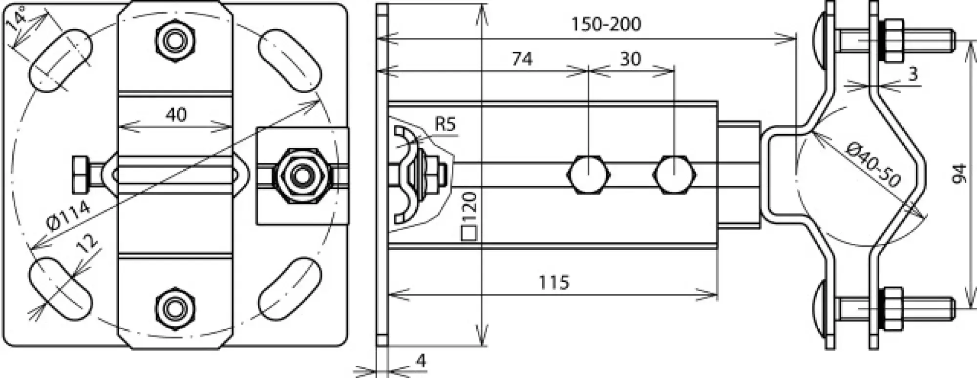 Dehn 105344 Wall mounting bracket StSt for pipes D 40-50mm adjustable range 150-200mm (img_004)