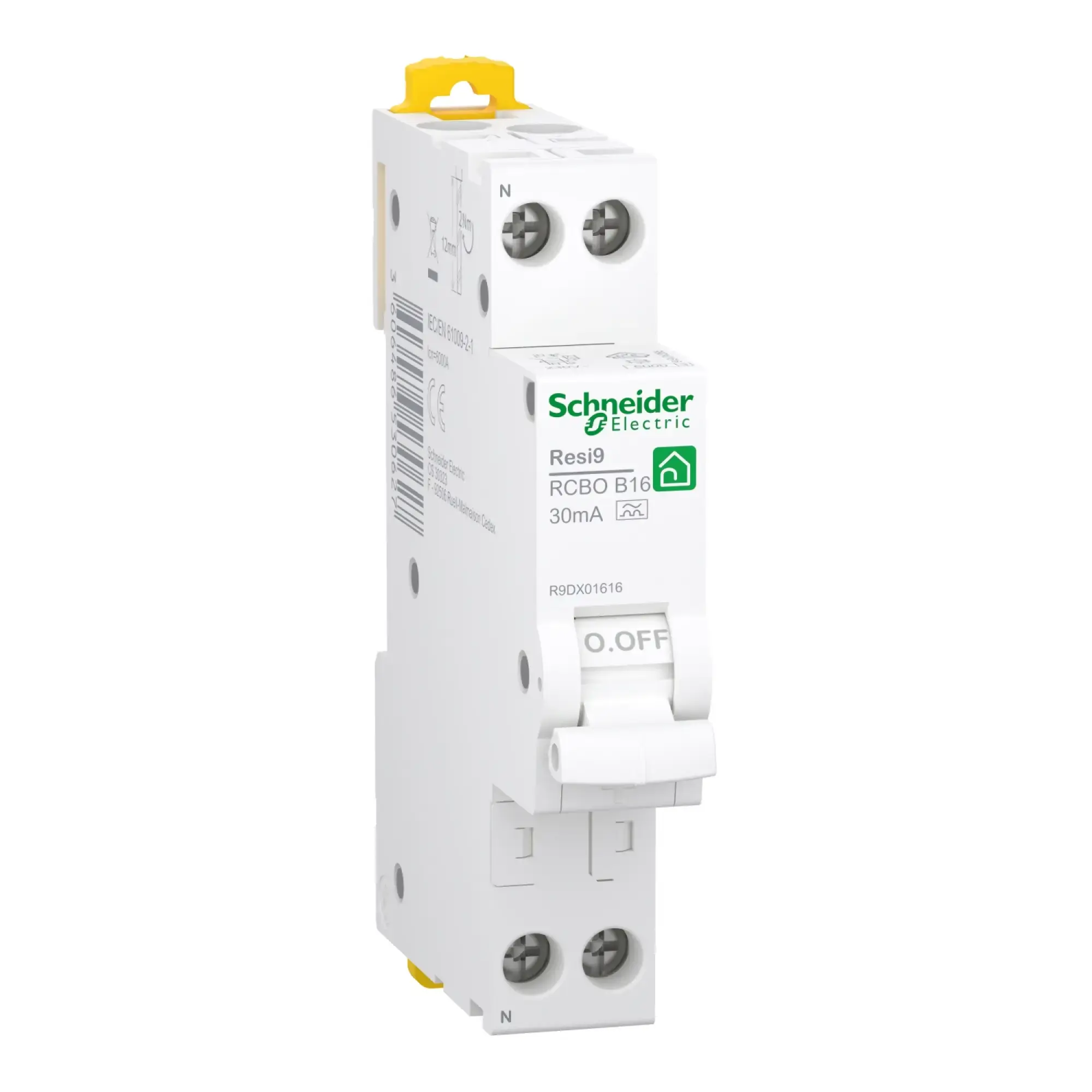 Schneider Electric R9DX01616 FI/LS-Schalter Resi9 1P+N, 1TE breit (18mm), 16A, B-Charakteristik, 30mA, Typ A, 6kA (img_002) Schneider Electric R9DX01616 FI/LS-Schalter Resi9 1P+N, 1TE breit (18mm), 16A, B-Charakteristik, 30mA, Typ A, 6kA (img_002)