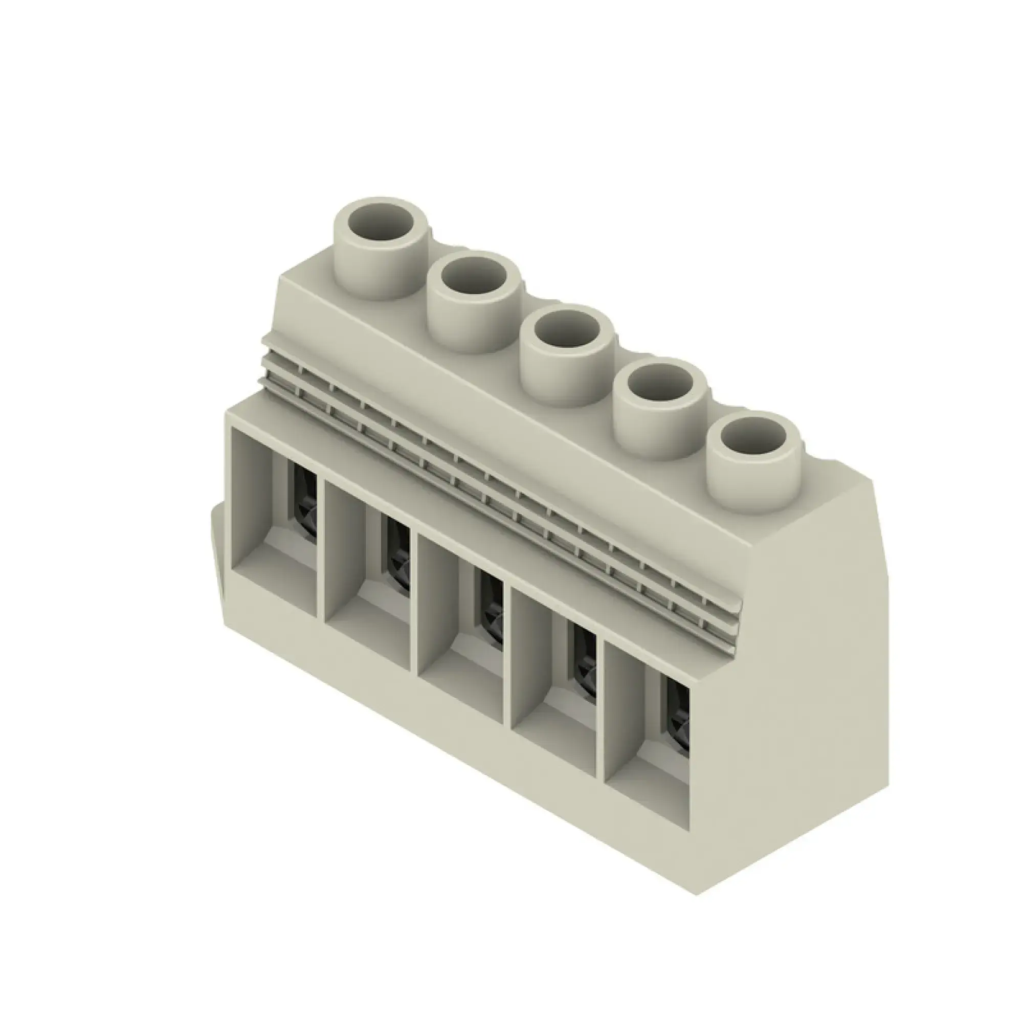 Weidmüller 1386350000 PCB terminal, 1000 V, 150 A, Pitch in mm: 15.00, 50 mm², Number of poles: 5, Clamping yoke connection, THT solder connection, 90°, Box (img_001)