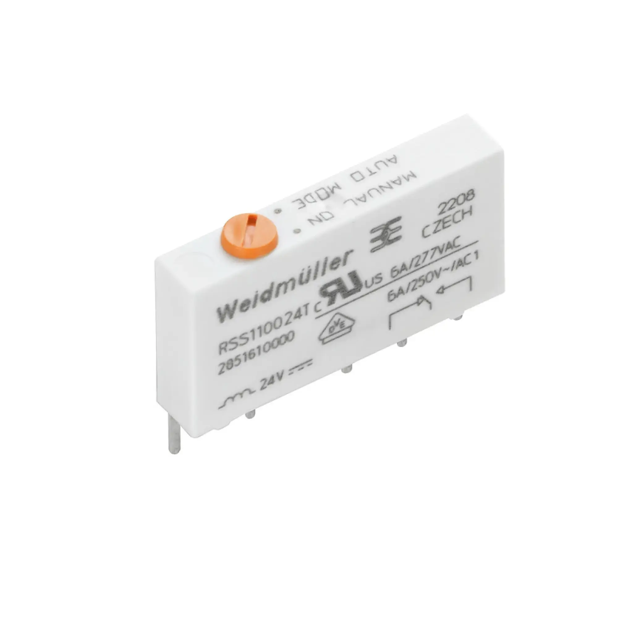 Weidmüller 2851610000 Miniature switching relay, 24 V DC, No, 1 CO contact (AgSnO) , 250 V AC, 6 A, Test button available: Yes (img_001)