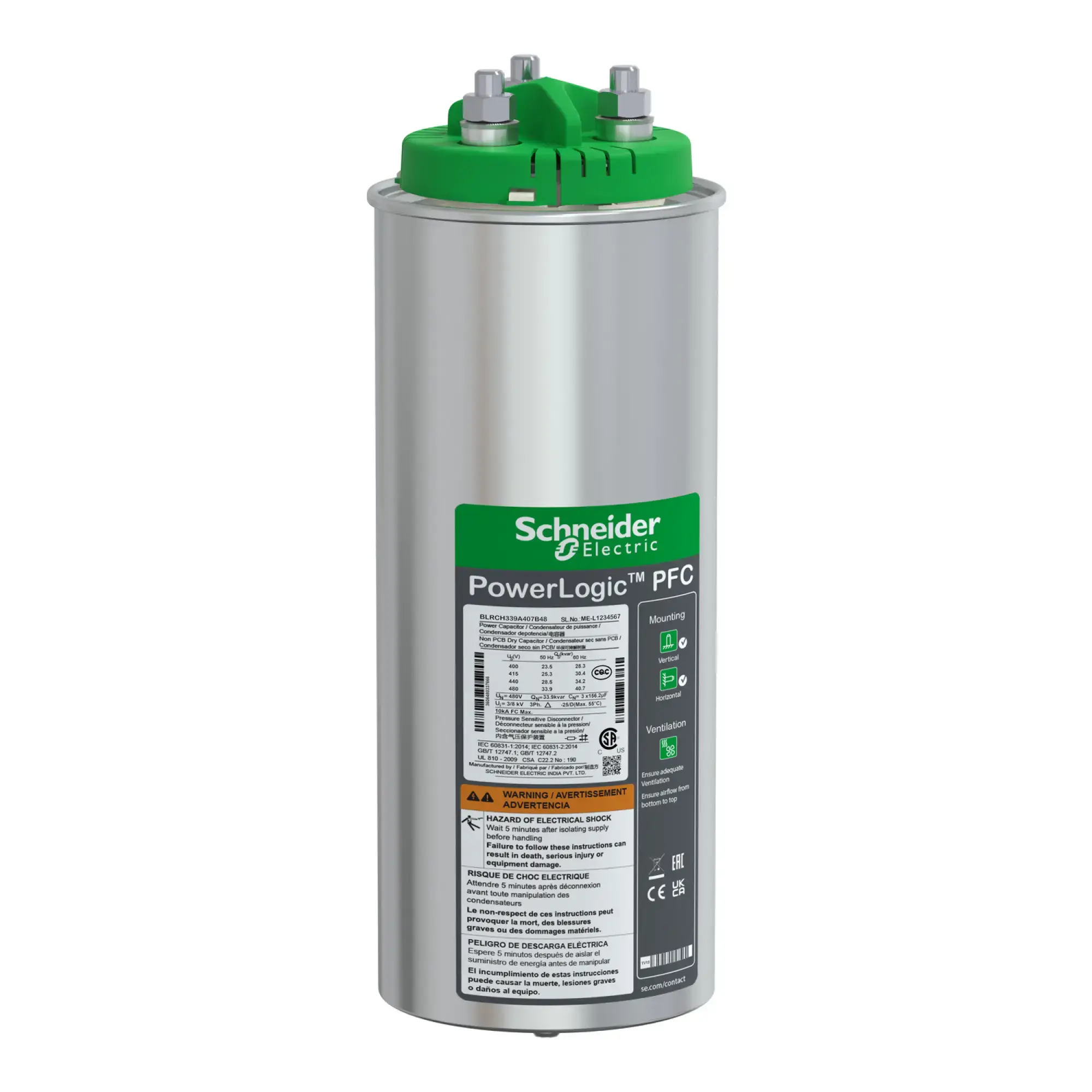 Schneider Electric BLRCH339A407B48 High-performance capacitor, PowerLogic PFC HD, 33.9/40.7kvar, 480V, 50/60Hz (img_002)