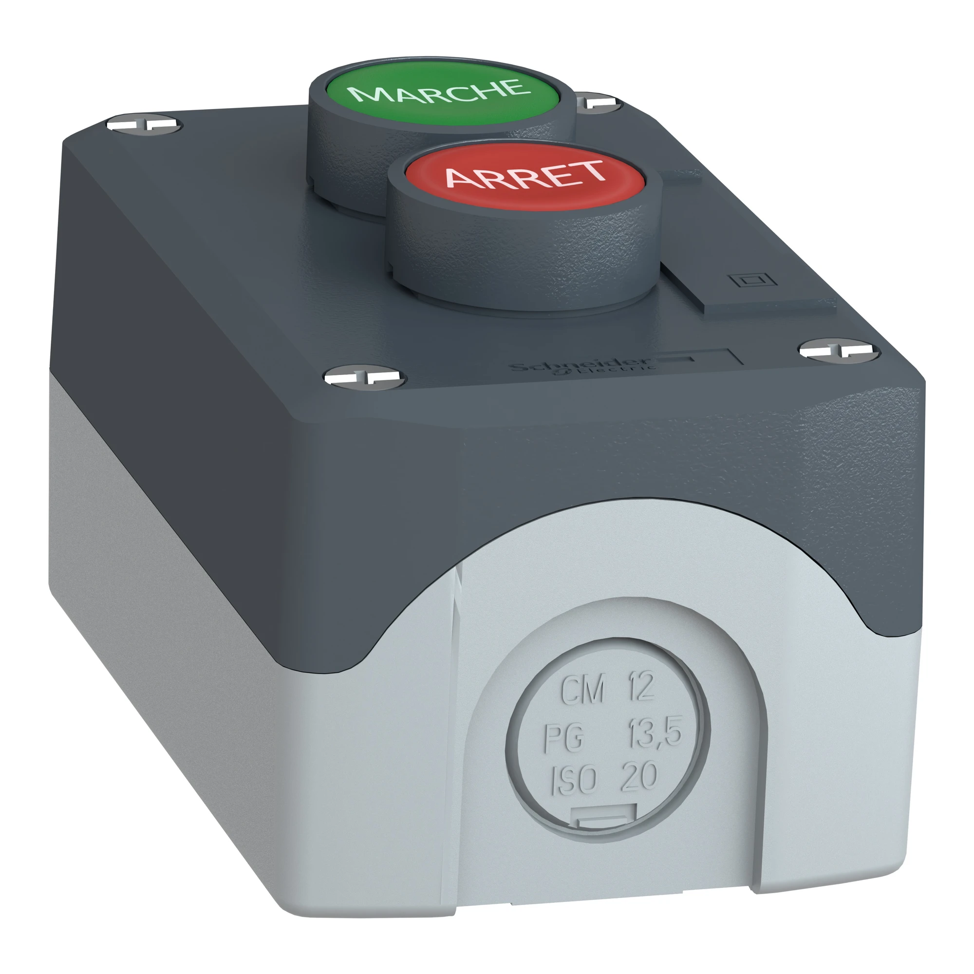 Schneider Electric XALD224 Surface mounting enclosure, Harmony XALD, plastic, dark grey, 2 push buttons, green, red, MARCHE, STOP, 22mm, 1NO+1NC (img_006) Schneider Electric XALD224 Surface mounting enclosure, Harmony XALD, plastic, dark grey, 2 push buttons, green, red, MARCHE, STOP, 22mm, 1NO+1NC (img_006)