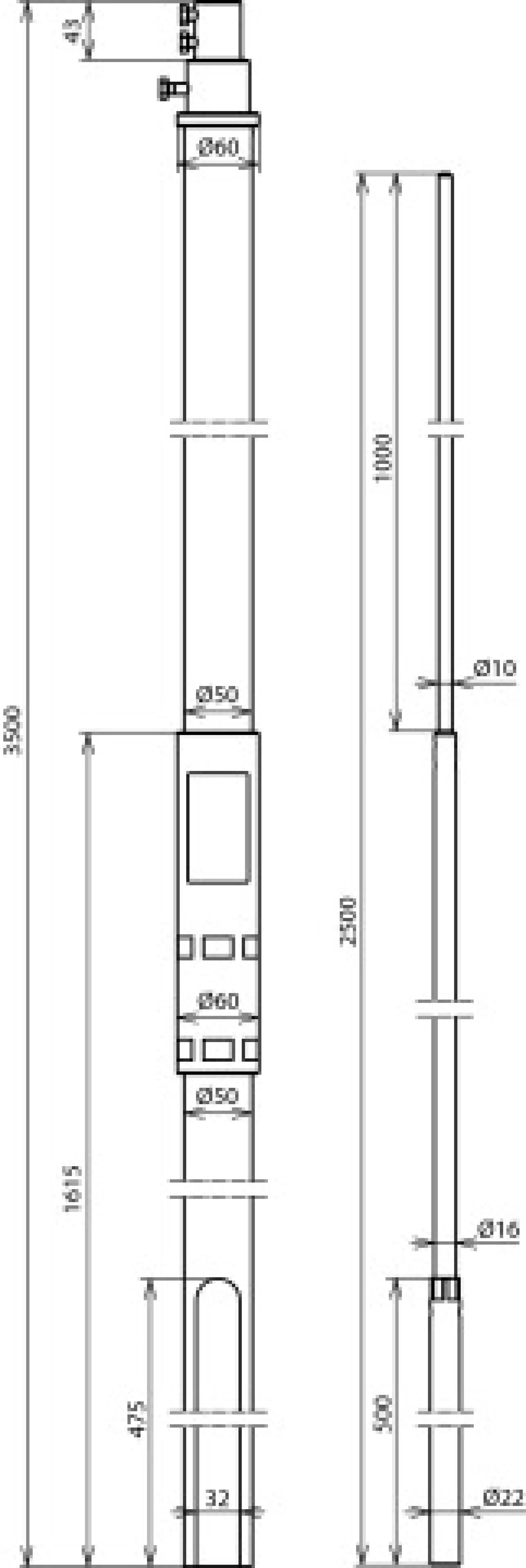 Dehn 105543 Supp. tube D 50mm L 3500mm GRP/Al, air- term.rod D 22/16/10mm L 2500mm, lat. outlet (img_002)