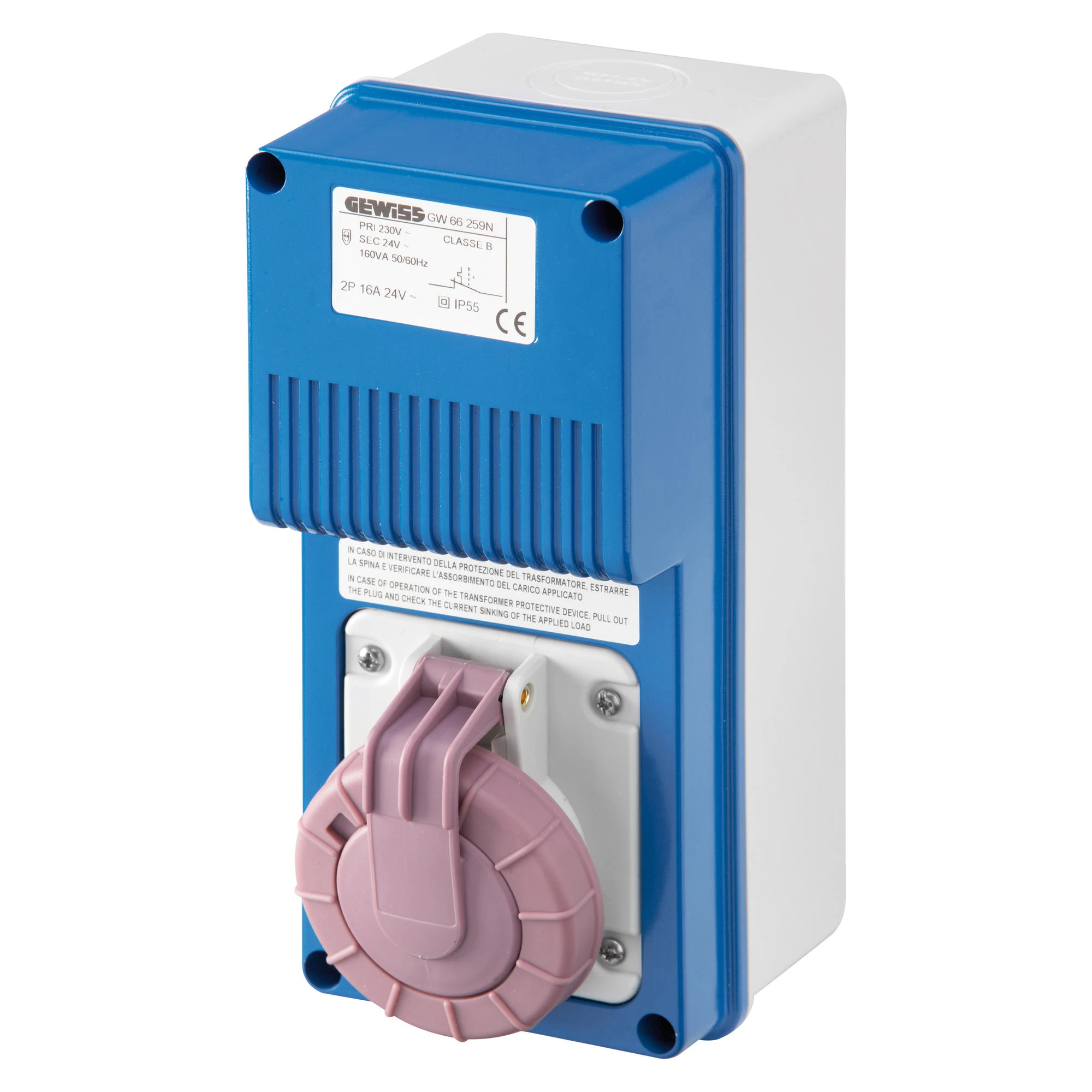 GEWISS GW66259N IEC Steckdose mit Trenntrafo senkrecht mit Gehaeuse 16A/2 pol. 24V IP67 (img_001) GEWISS GW66259N IEC Steckdose mit Trenntrafo senkrecht mit Gehaeuse 16A/2 pol. 24V IP67 (img_001)