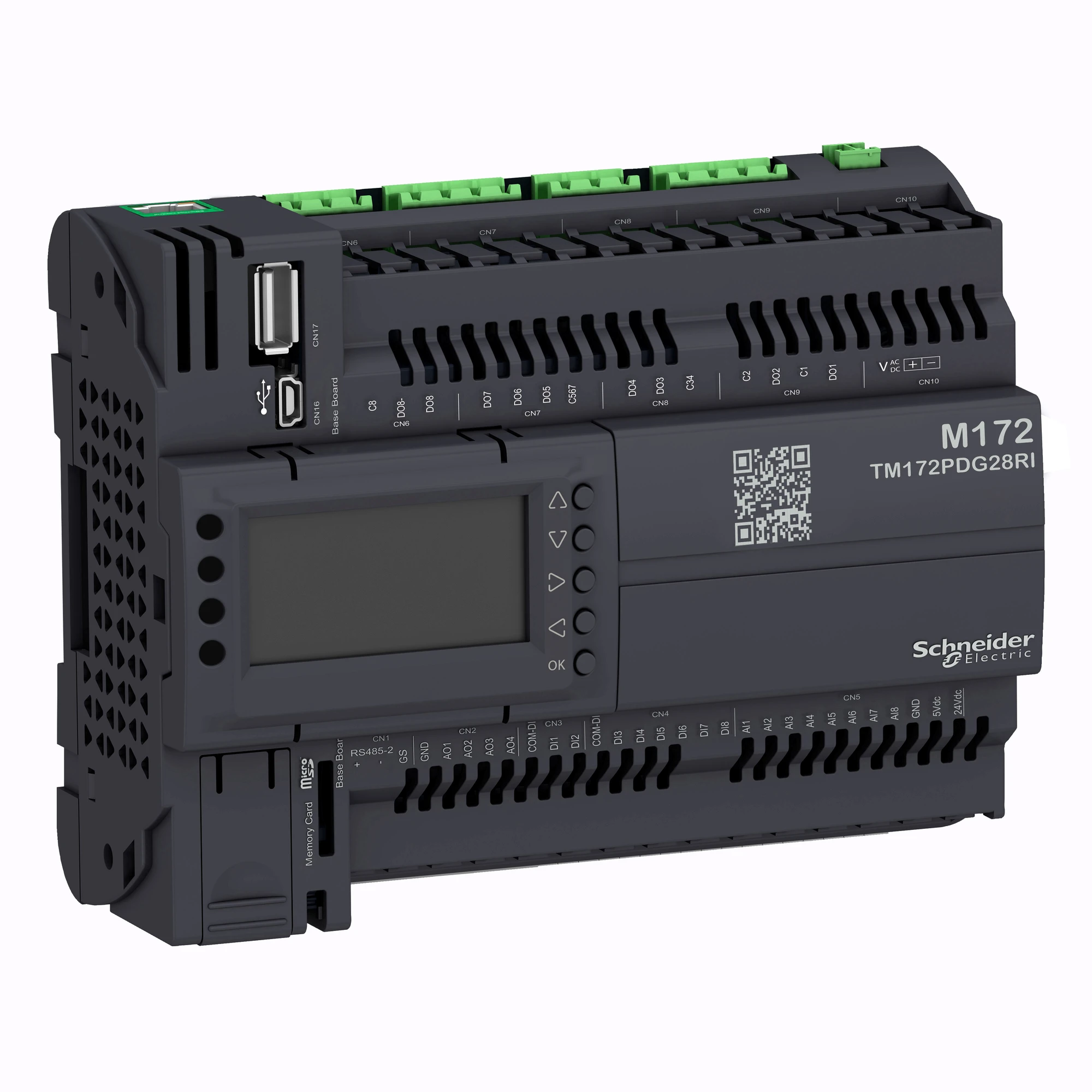 Schneider Electric TM172PDG28RI PLC Control, Modicon M172 Performance, Display, 28 I/O, Ethernet, Modbus, BACnet, Webvisu, 24 VAC/DC, isolated (img_001)