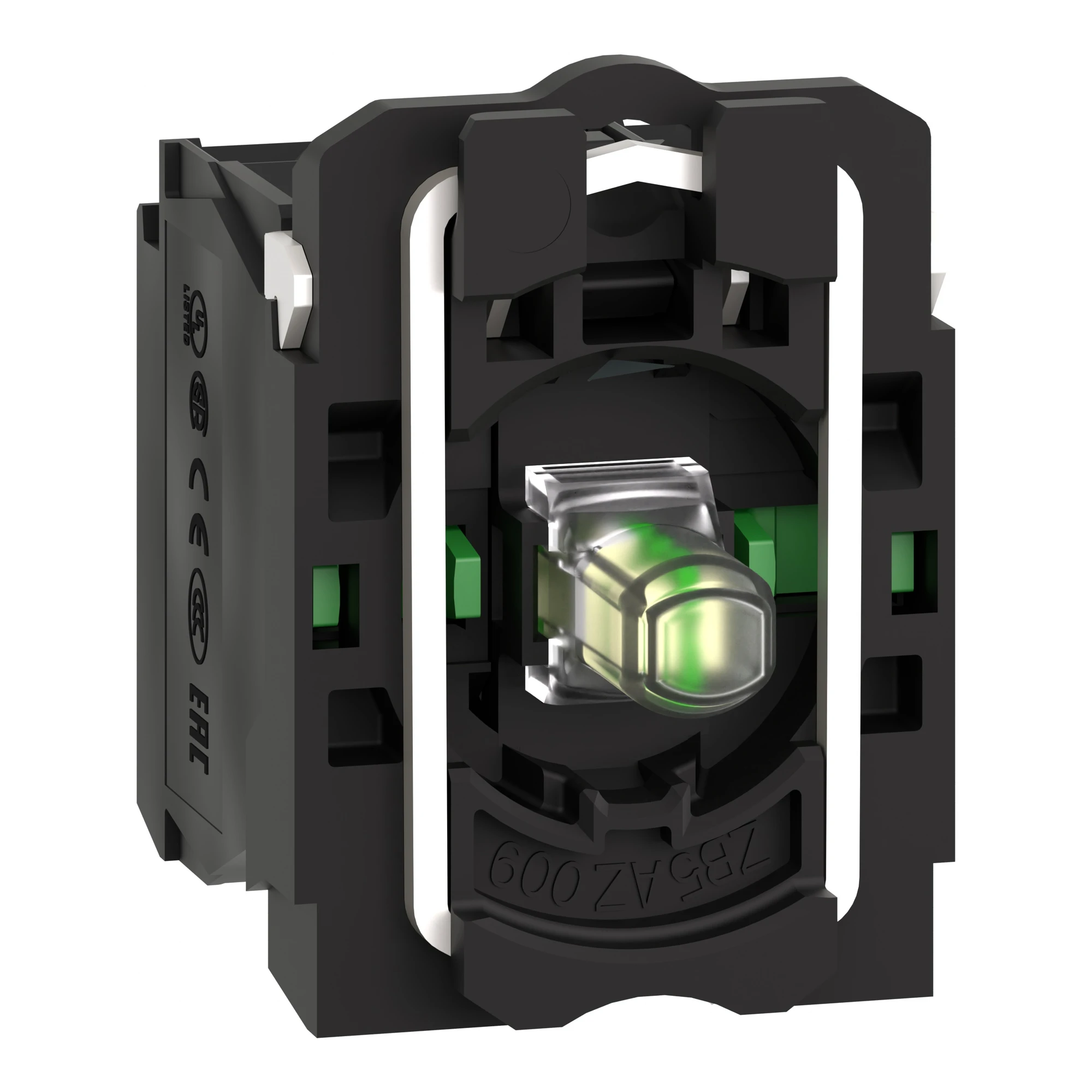 Schneider Electric ZB5AW0M13 Auxiliary Contact Block, Harmony XB5, Plastic, White, Universal LED, with Mounting Flange, 2NO, 230-240V AC (img_001)
