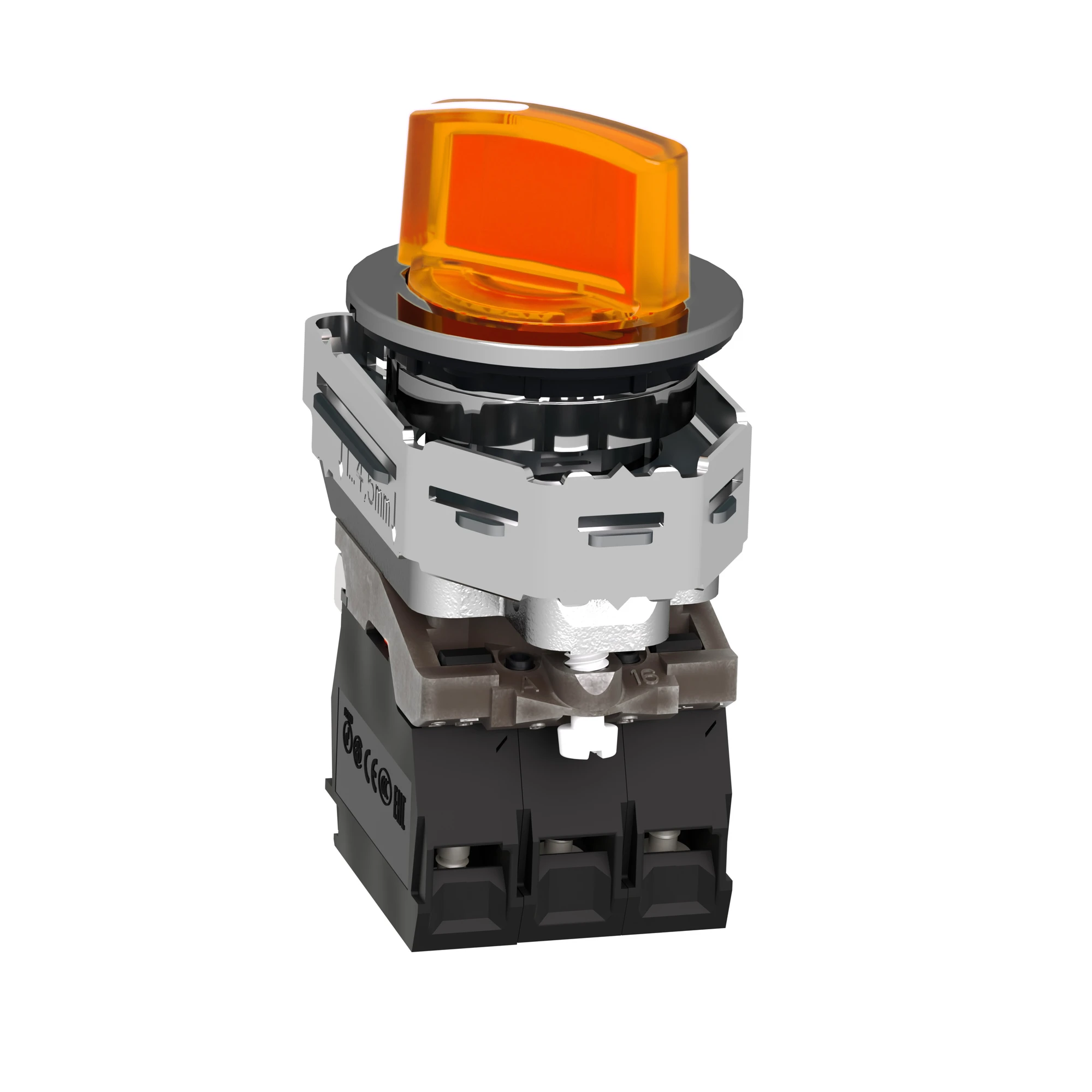 Schneider Electric XB4FK125G5 Illuminated selector switch, Harmony XB4F, metal, 30mm, orange, universal LED, 2 positions, 1NO+1NC, 110-120V AC (img_005)