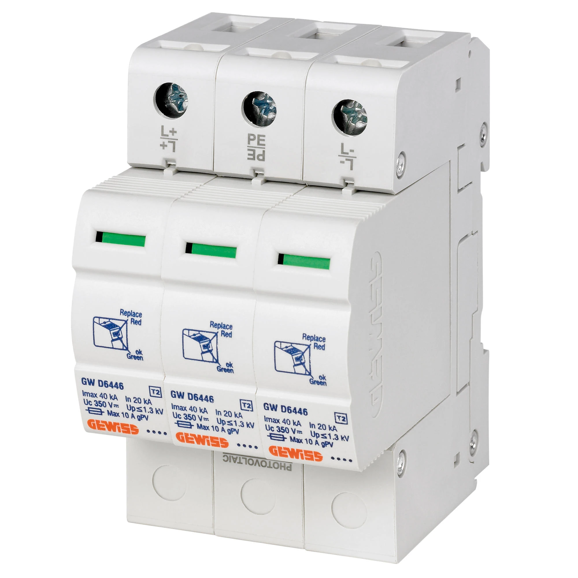 GEWISS GWD6426 LST - SURGE PROTECTIVE DEVICE FOR PHOTOVOLTAIC APPLICATIONS - 40KA 600V DC - TYPE 2 (img_001) GEWISS GWD6426 LST - SURGE PROTECTIVE DEVICE FOR PHOTOVOLTAIC APPLICATIONS - 40KA 600V DC - TYPE 2 (img_001)