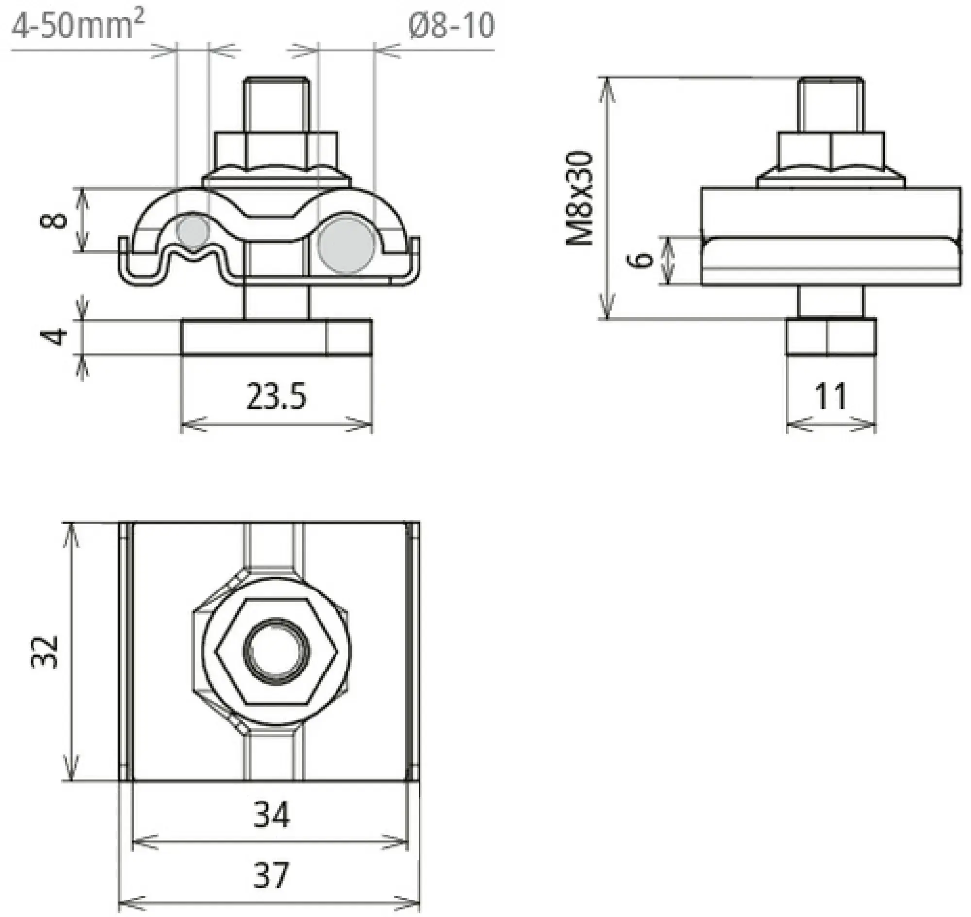 Dehn 540250 UNI earthing clamp StSt f. Rd 8-10mm a. cond. 4-50mm² w. M8 screw and nut (img_002)