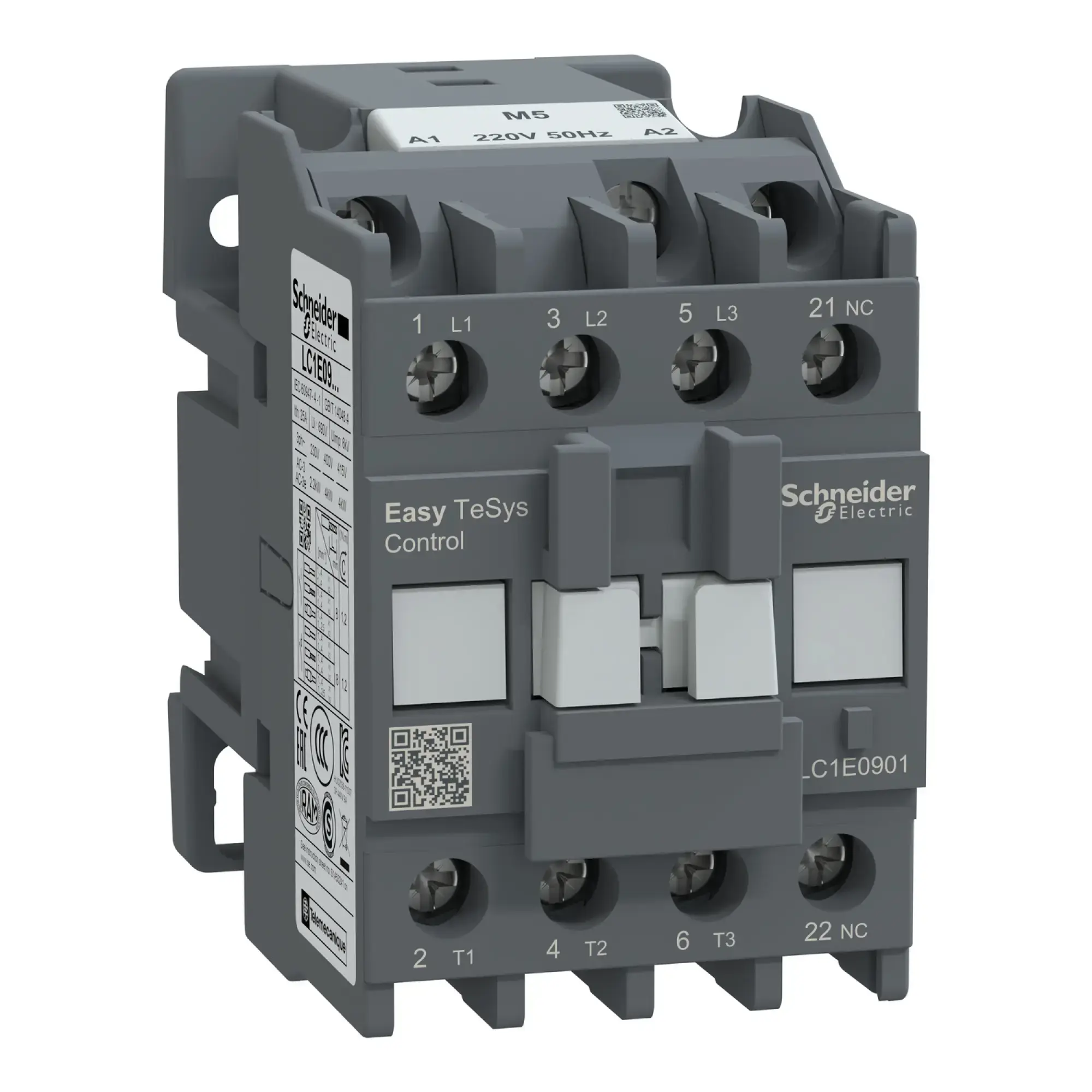 Schneider Electric LC1E0901M5 Easy TeSys Leistungsschütz 3P 9A 1NC 220V AC 50Hz (img_002)