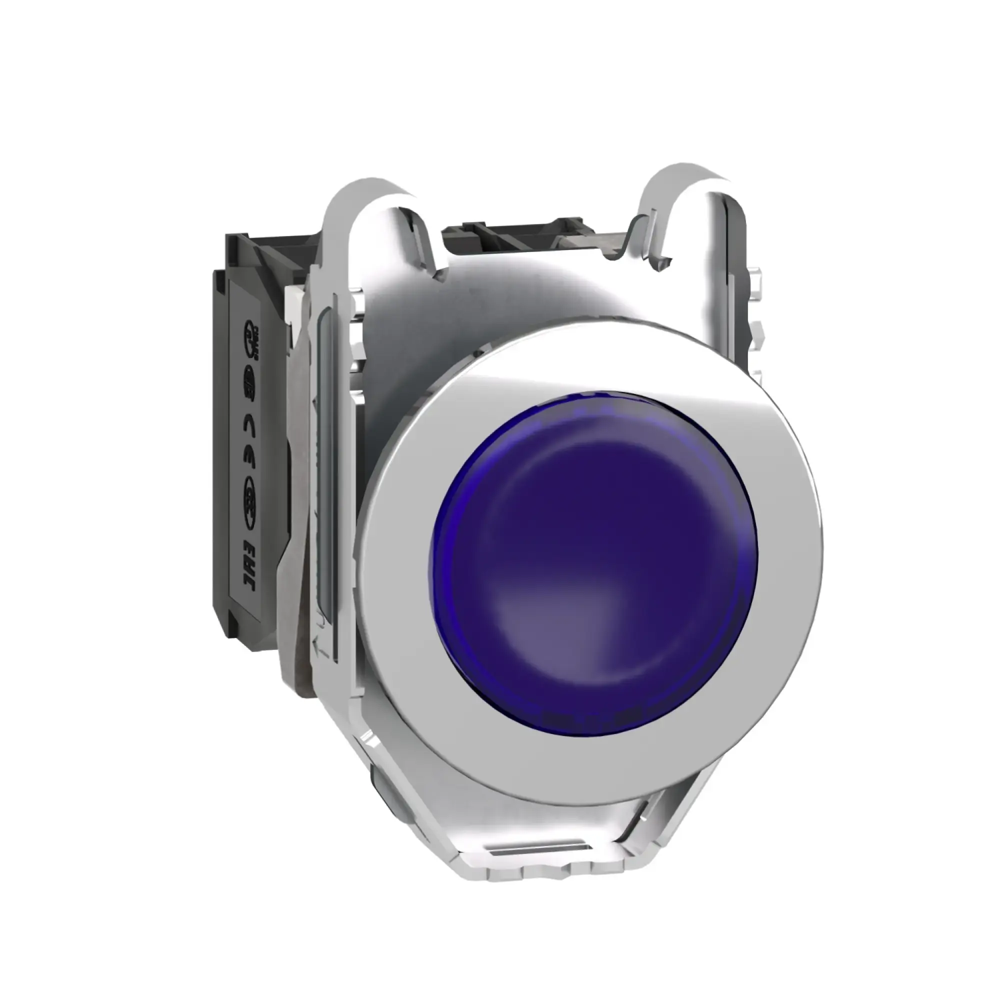 Schneider Electric XB4FW36M5 Illuminated Pushbutton, Harmony XB4F, Metal, 30mm, Blue, Unmarked, Universal LED, Smooth Dome, 1NO+1NC, 230-240V AC (img_001)