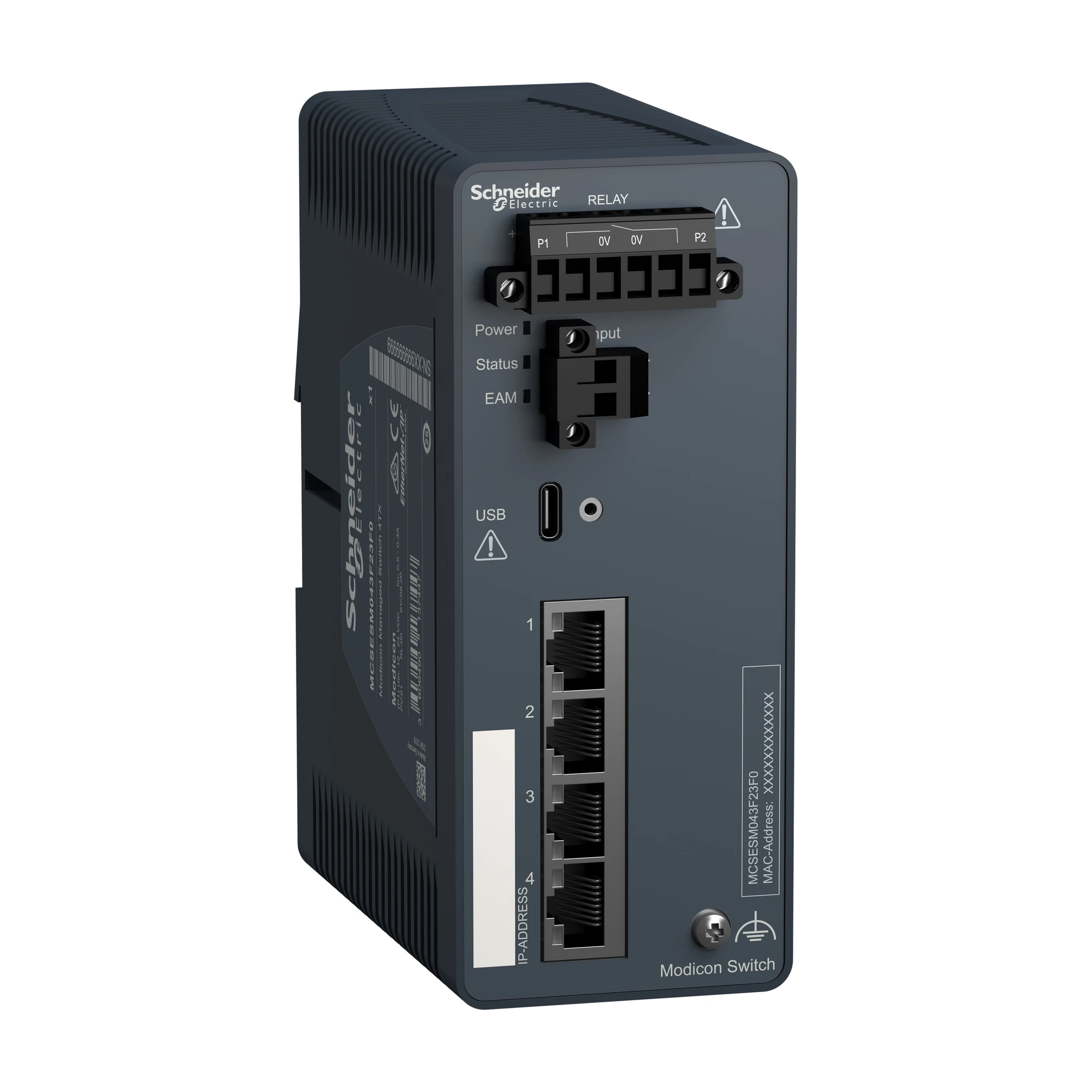 Schneider Electric MCSESM043F23F0 Modicon Managed Switch, 4 Ports for Copper (4TX 10/100 Mbps) (img_001)