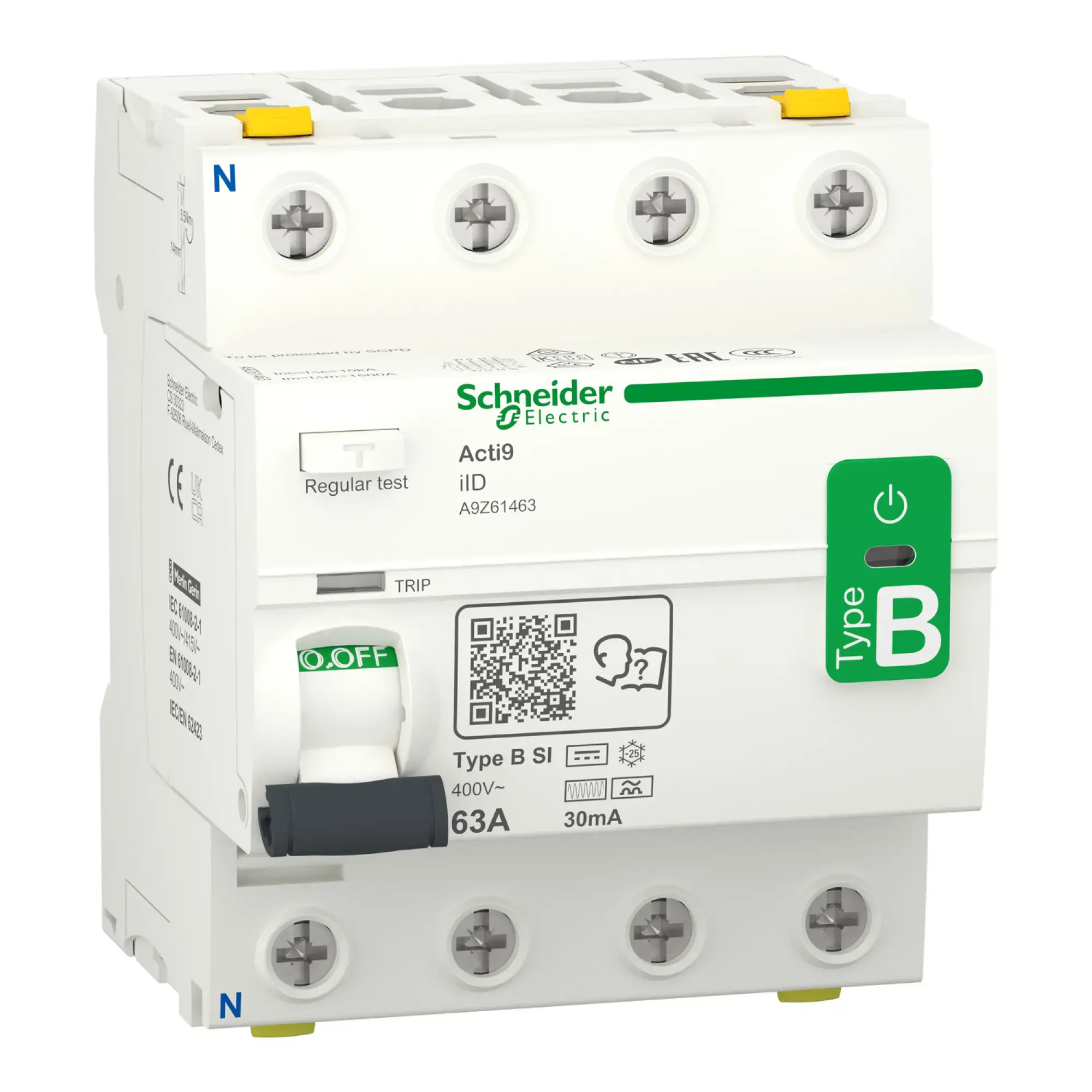 Schneider Electric A9Z61463 Residual Current Circuit Breaker Universal Current Sensitive iID, 4P, 63A, Type B-SI, 30mA (img_002)