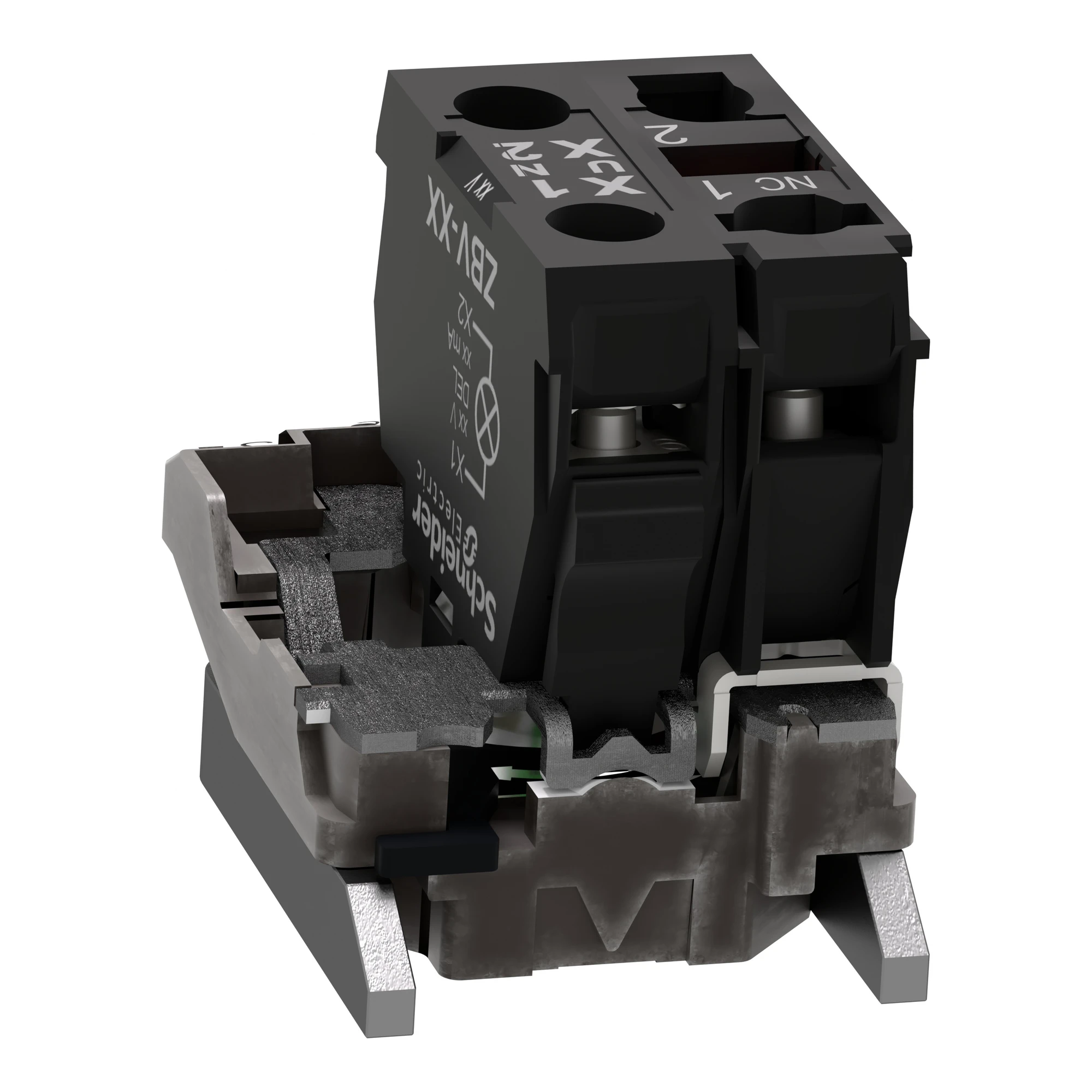 Schneider Electric ZB4BW0B12 Auxiliary contact block with mounting flange, Harmony XB4, metal, white, universal LED, 1NO, 24V AC/DC (img_008) Schneider Electric ZB4BW0B12 Auxiliary contact block with mounting flange, Harmony XB4, metal, white, universal LED, 1NO, 24V AC/DC (img_008)