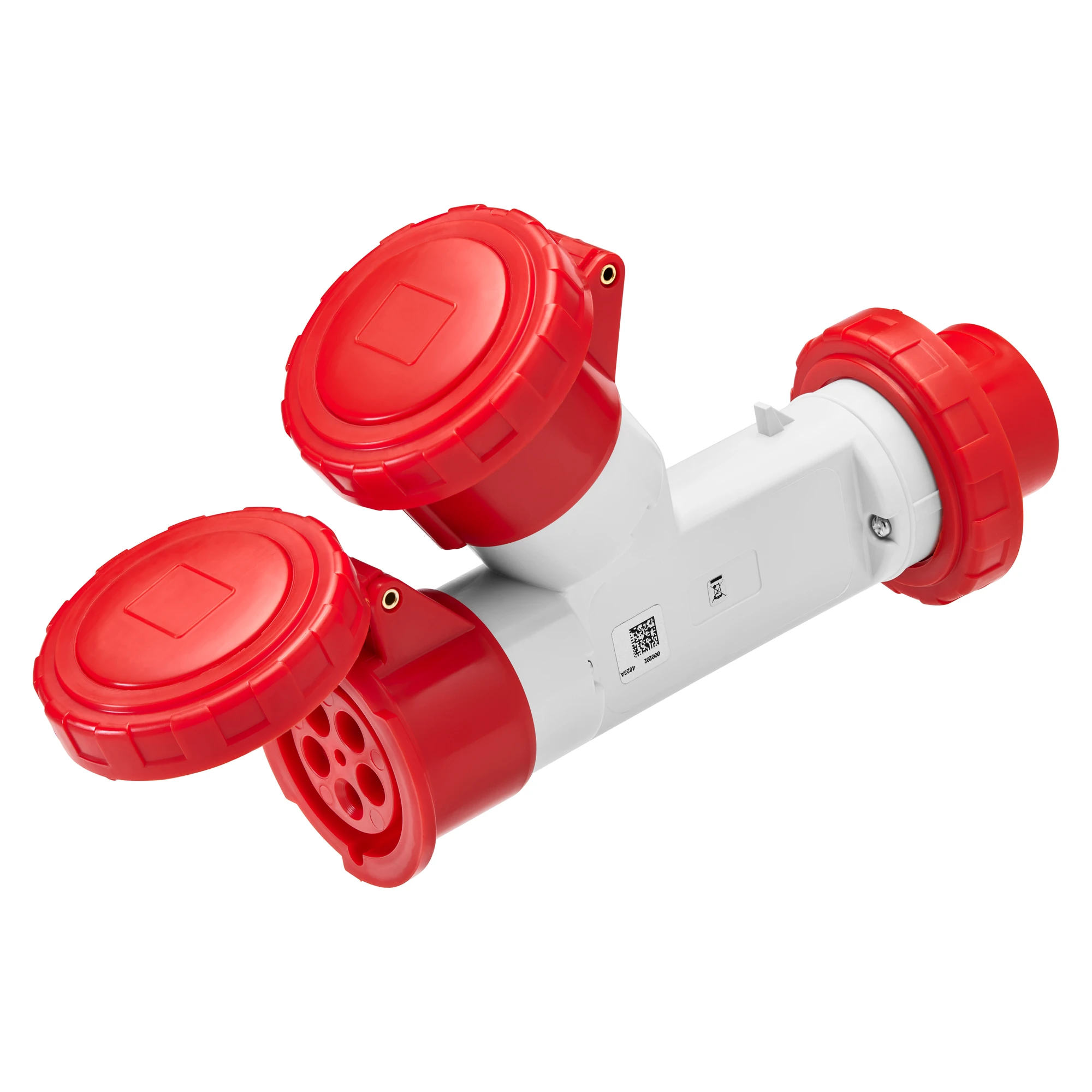 GEWISS GW64014 MULTIPLE SOCKET-COUPLERS 2 OUTPUTS IP67 - PLUG 16A - 2 SOCKET-OUTLETS 3P+N+E 400V 50/60HZ - RED - 6H (img_001)