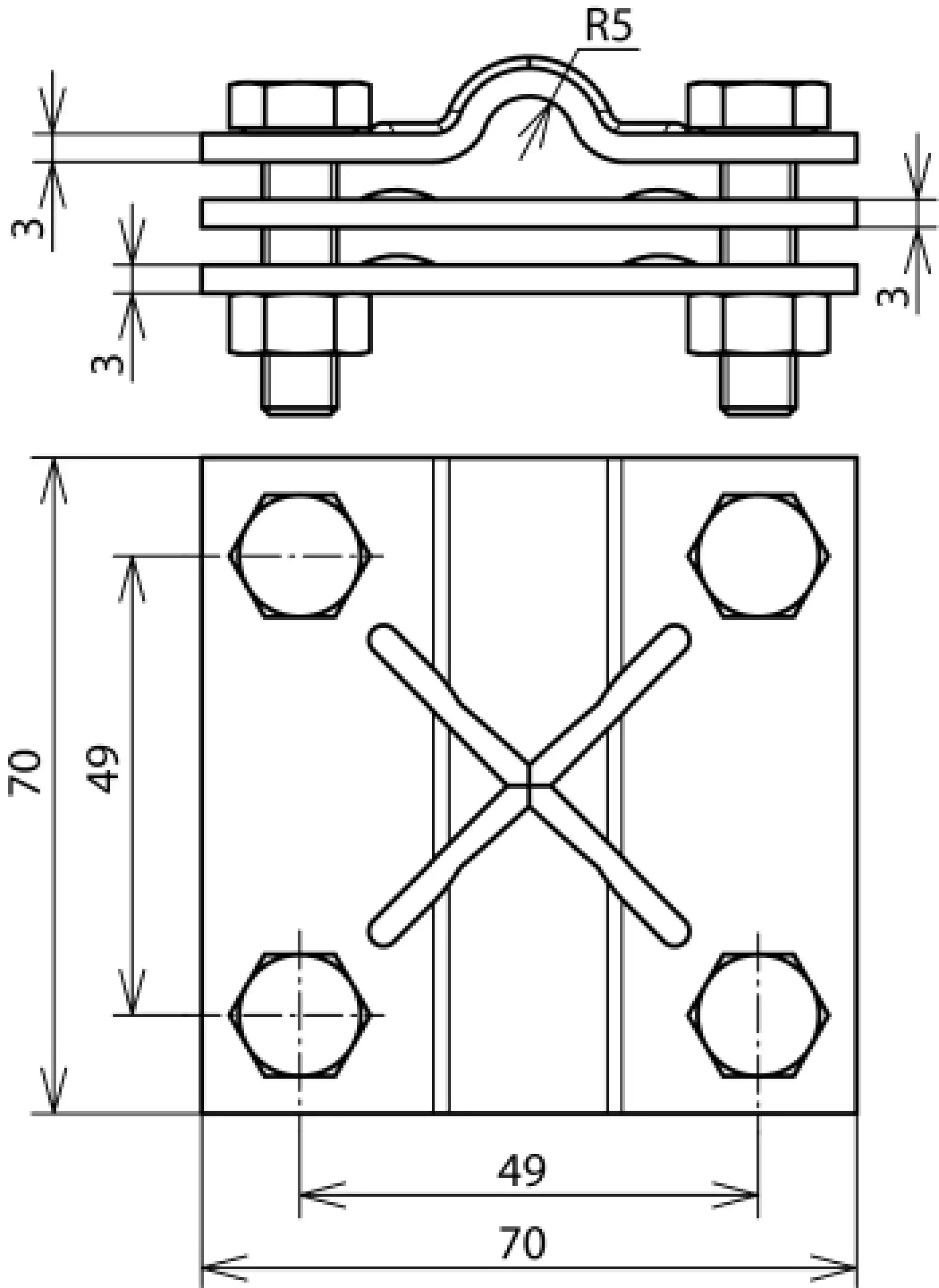 Dehn 321047 Cross unit Cu f. Rd 8-10/Fl 30-40mm Fl 30-40/30-40mm, intermediate plate (img_004) Dehn 321047 Cross unit Cu f. Rd 8-10/Fl 30-40mm Fl 30-40/30-40mm, intermediate plate (img_004)